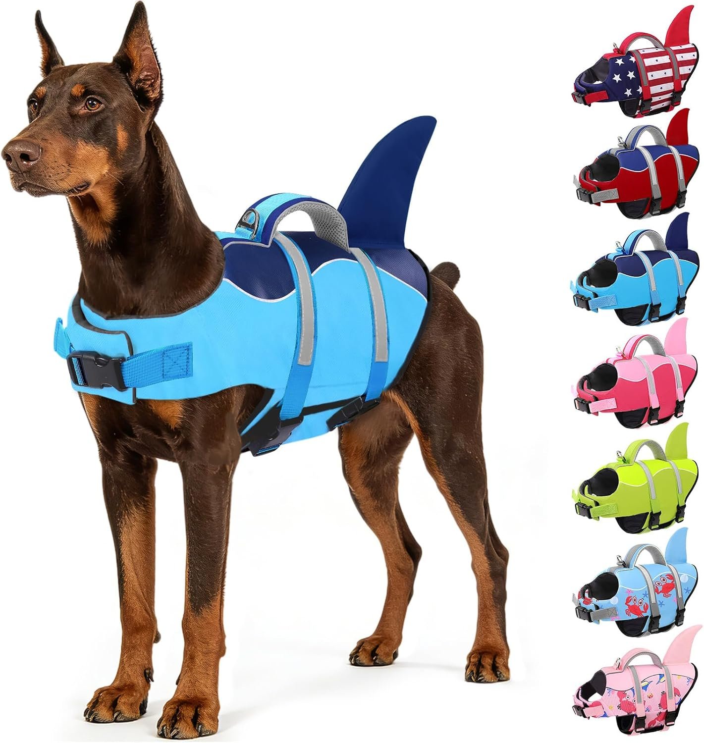 AOFITEE Dog Life Jacket High Buoyancy Shark Dog Life Vest for Swimming, L