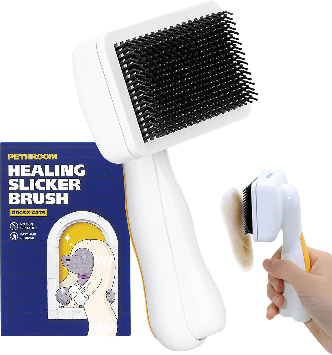 PETHROOM Self-Cleaning Slicker Brush for Dogs & Cats