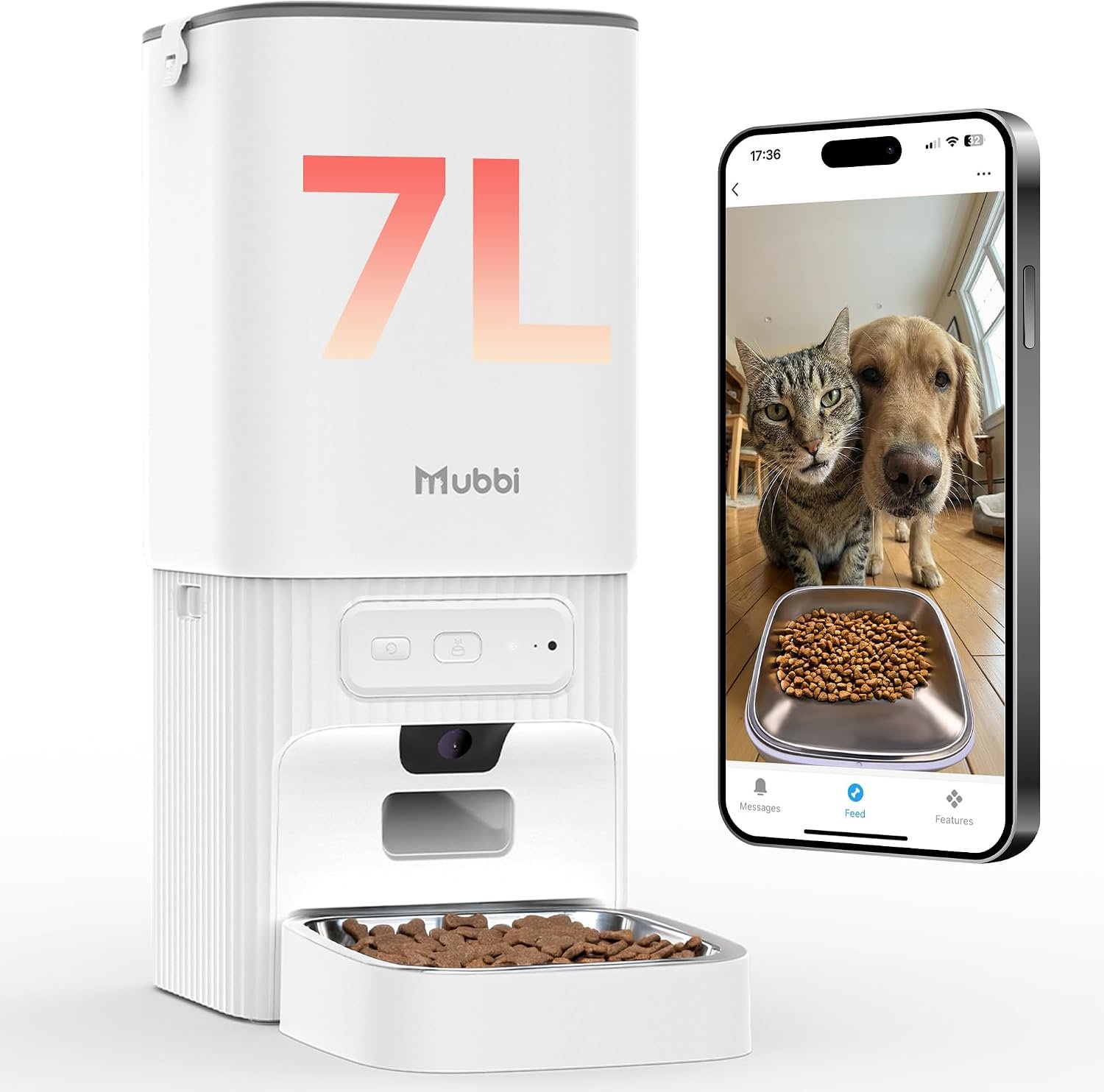 Automatic Cat Feeder with Camera – 5G WiFi Cat Food Dispenser with Night Vision, 7L Dog Feeder Automatic, 1-15 Meals, 1-99 Portions, 2-Way Audio, Jam Free, 10s Voice Recording, Timed Auto Pet Feeder