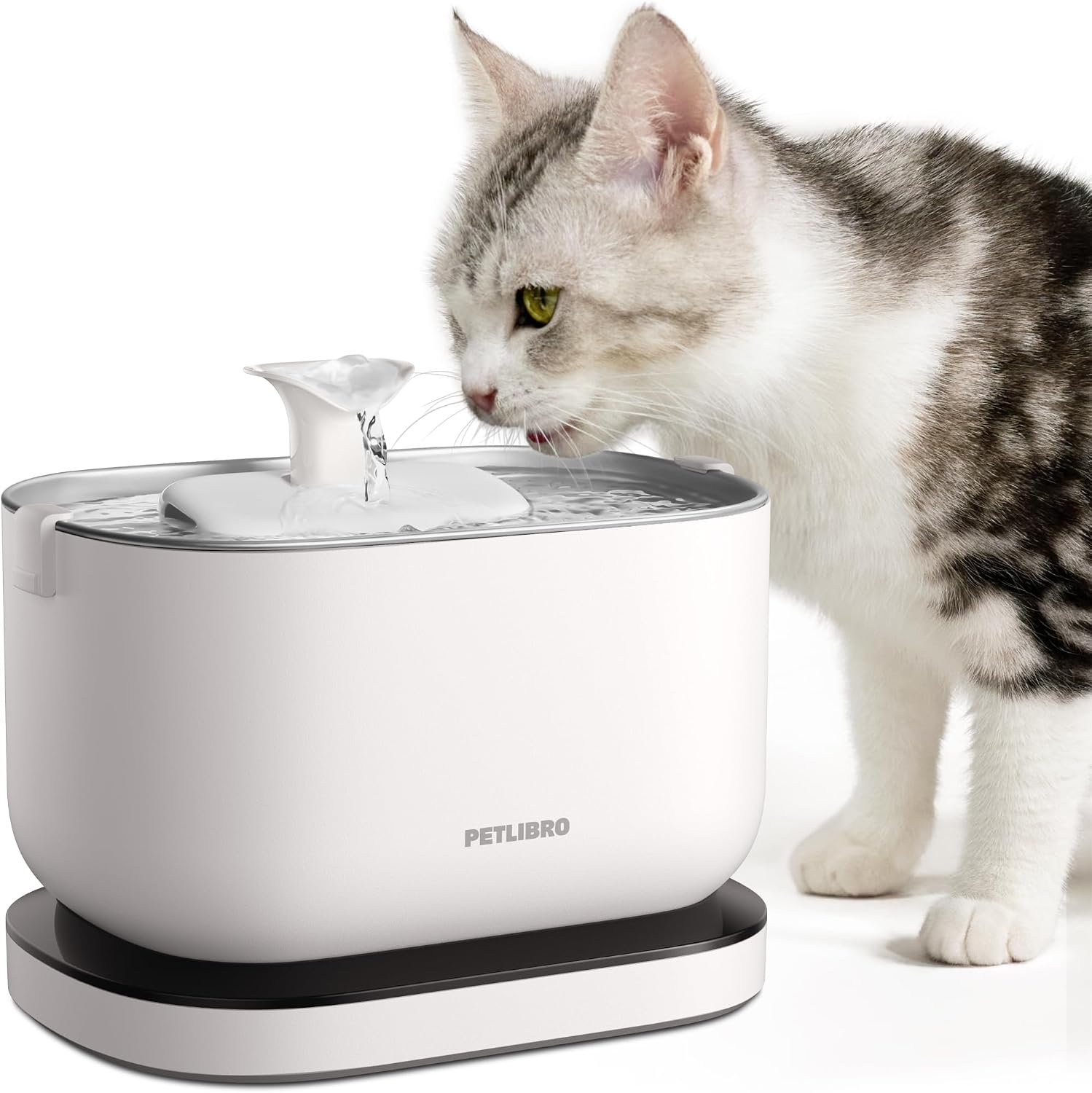 PETLIBRO Cat Water Fountain, Cat Fountain with Stainless Steel Tray, 2.5L/84oz Dockstream Water Fountains, Cordless Pet Water Fountain Battery Operated, Pet Fountains for Cats Indoor
