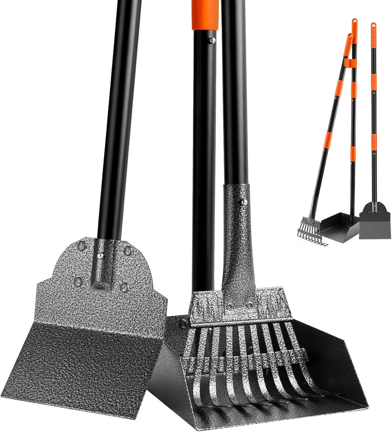 Pooper Scooper for Dogs, Stainless Steel Long Handle Rake Tray Spade Set