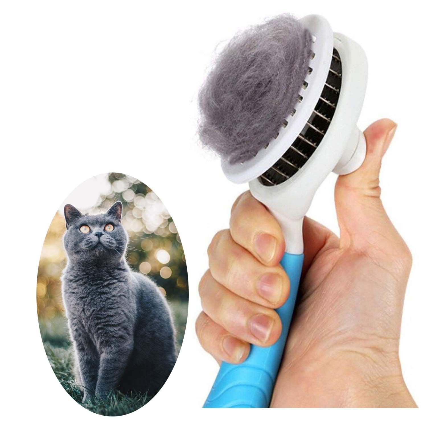 Self Cleaning Slicker Brush – Cat Brush Skin-Friendly Deshedding Grooming Massaging Tool for Long & Short Haired Pets, Cat Hair Brushes Easy Removes Undercoat for Dogs Cats Rabbits – UPGRADED, Blue