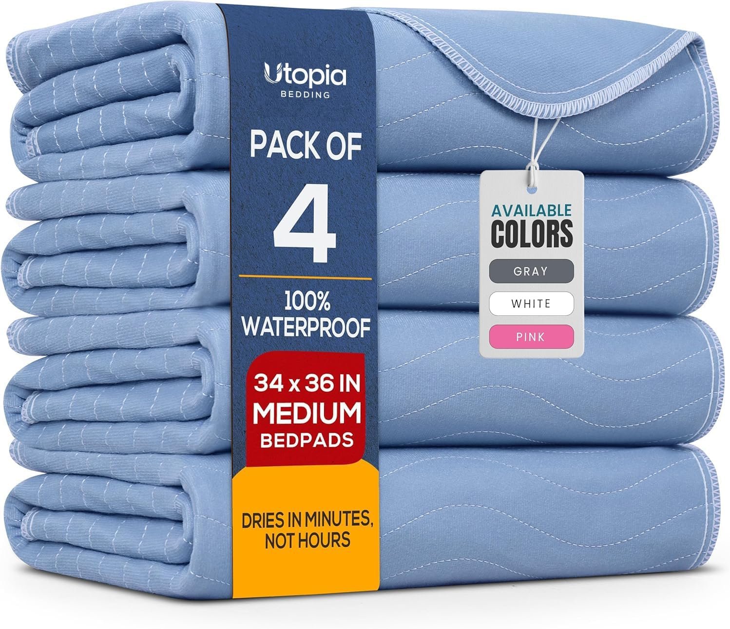 4 Pack Waterproof Reusable Heavy Absorbency Incontinence Bed Pads 34″x36″