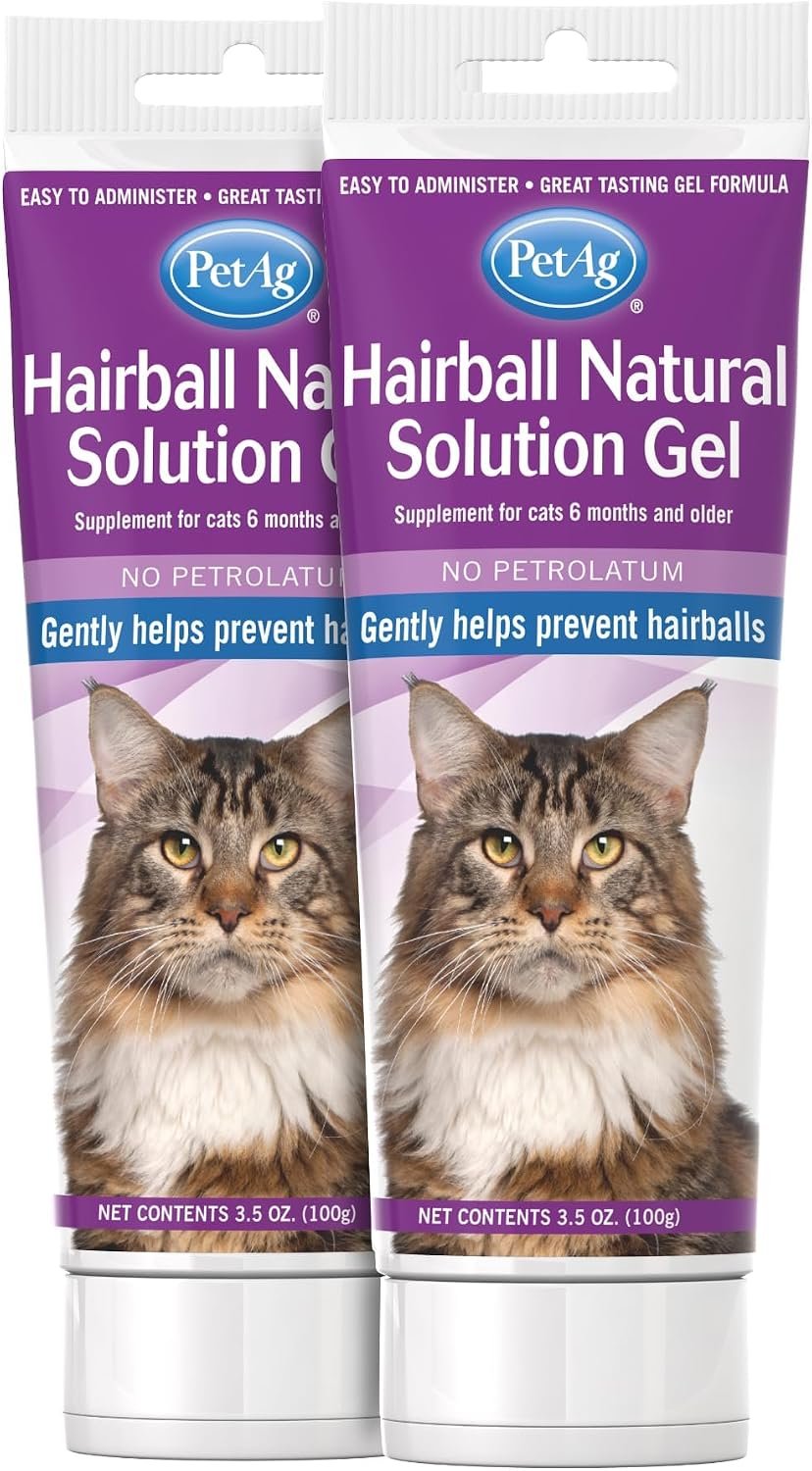 PetAg Hairball Natural Solution Gel Supplement for Cats – 3.5 oz, Pack of 2 – Helps Prevent and Reduce Hairballs in Cats 6 Months and Older – Petrolatum Free