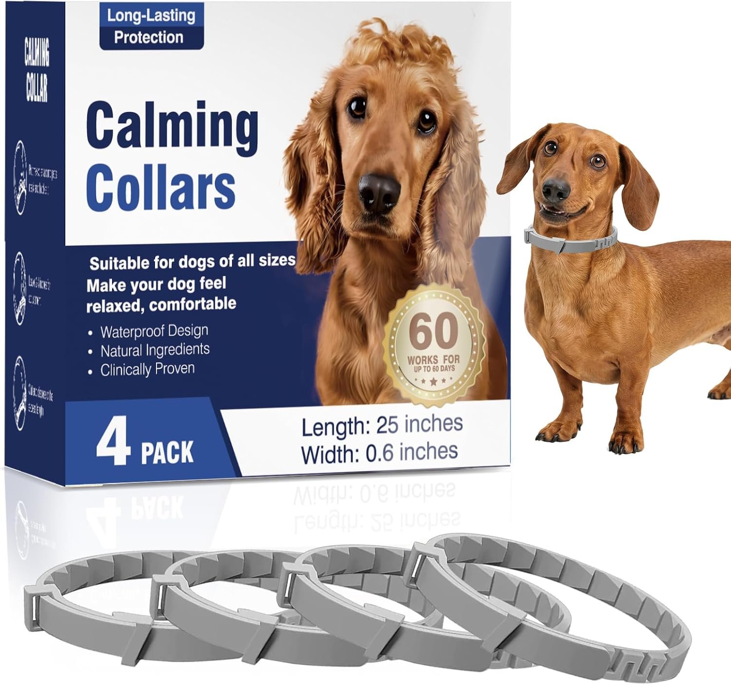 Dog Calming Collar 4 Pack, 25-Inch Adjustable Flexible Collar for Travel, Grooming, Vet Visits & Thunderstorms