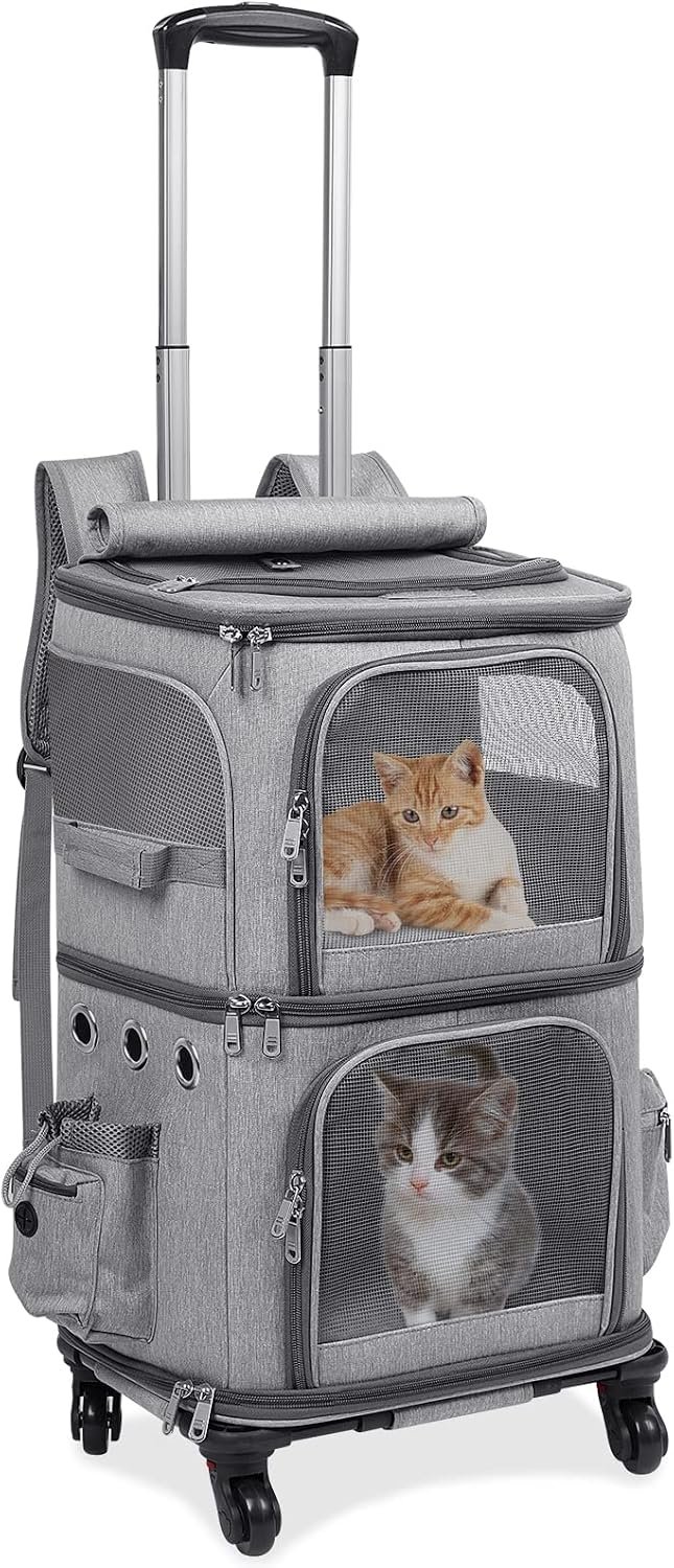 HOVONO Double-Compartment Cat Backpack Carrier with Wheels for 2 Pets, XL
