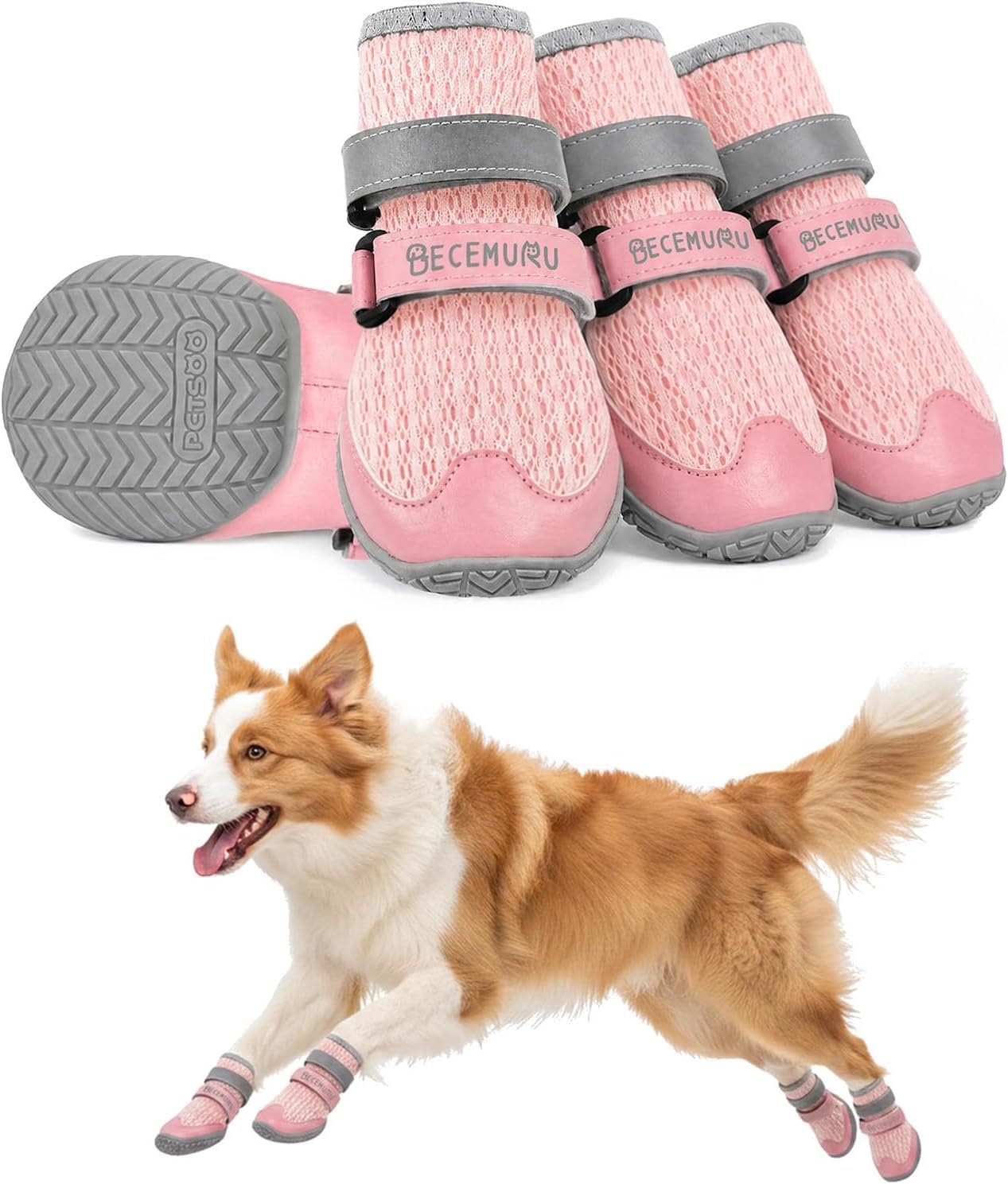 BECEMURU Dog Shoes for Summer, Dog Boots for Hot Pavement Pink