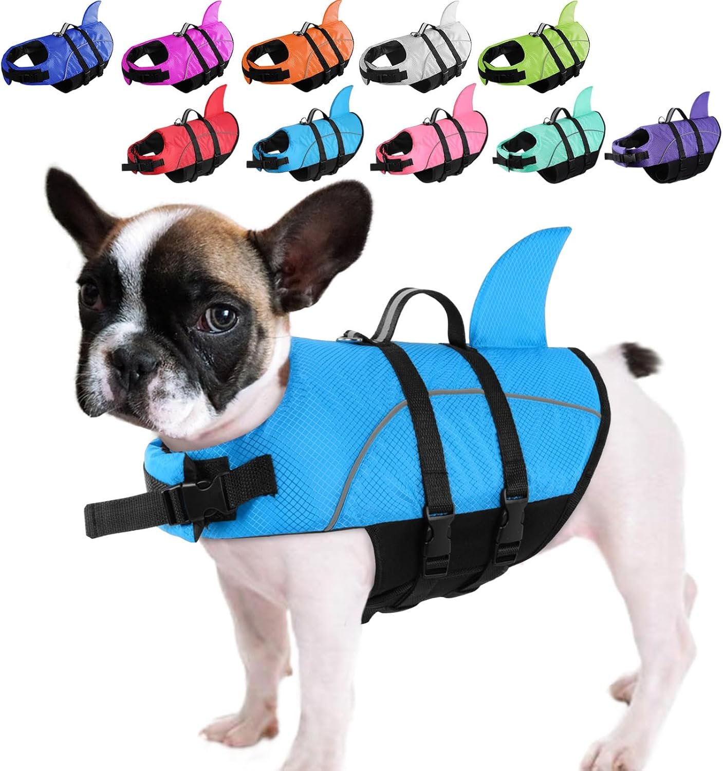 Queenmore Small Dog Life Jacket Shark Light Puppy Life Vest for Swimming