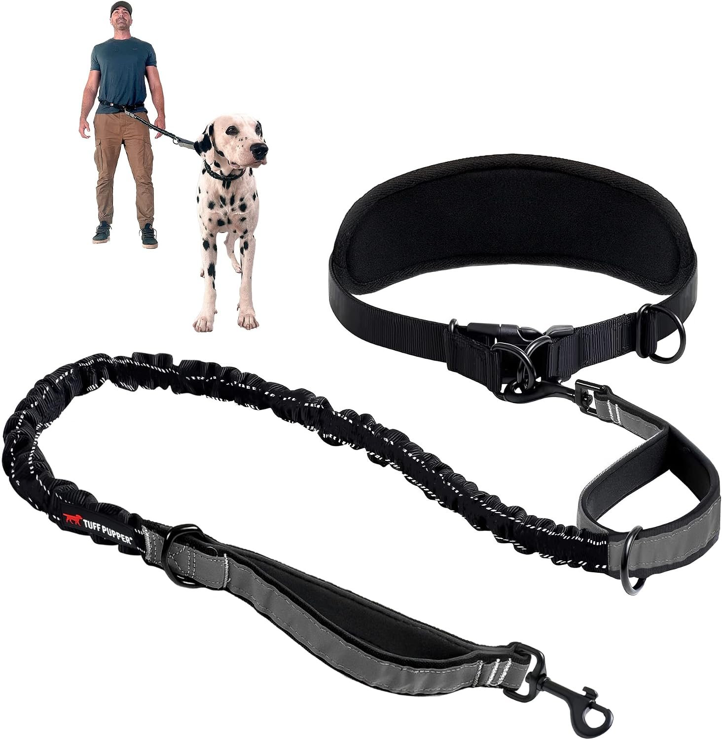 Tuff Pupper Hands Free Bungee Dog Leash, Waist Belt for Running & Walking