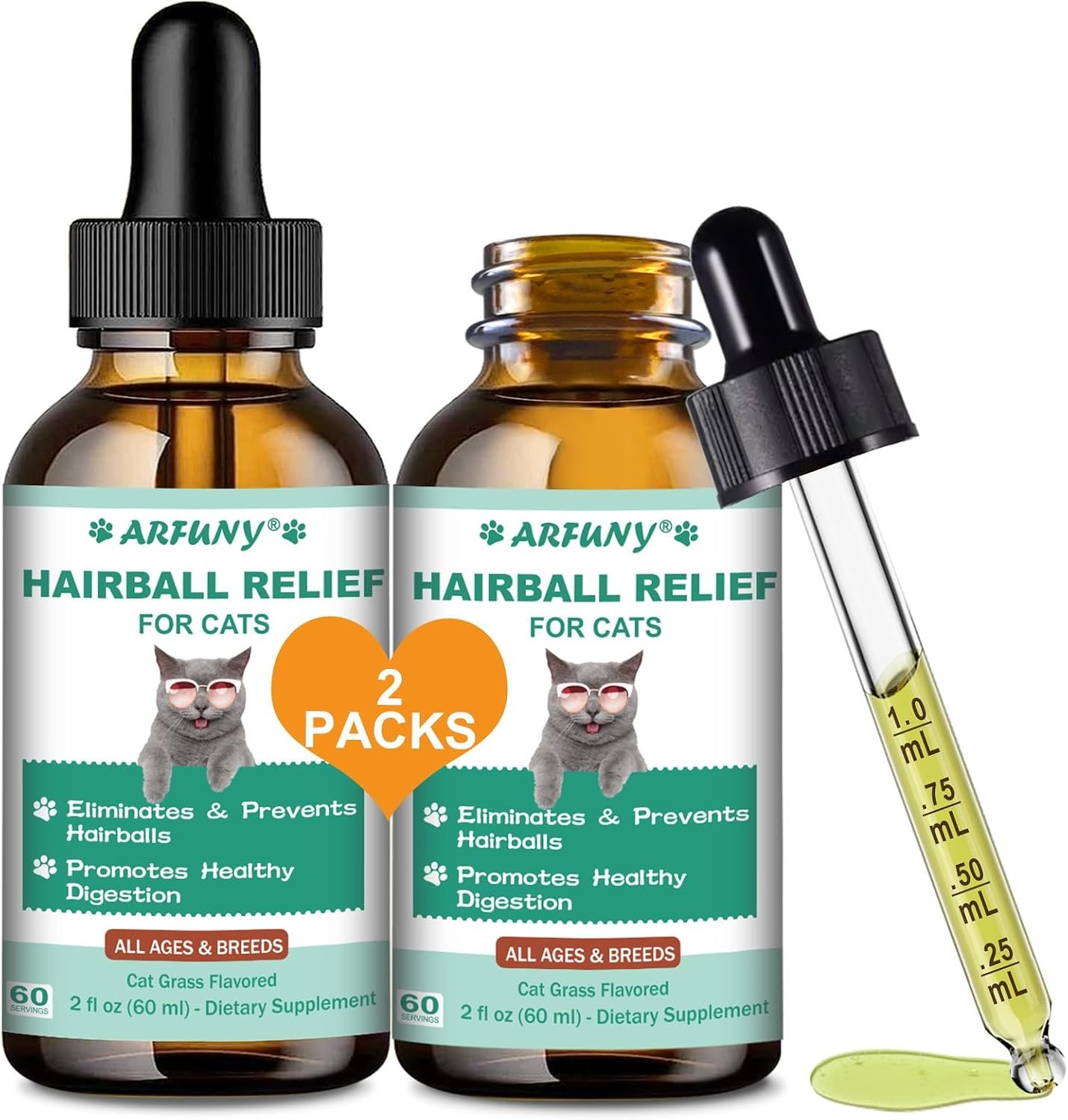 2-Pack Hairball Treatment for Cats, Cat Hairball Remedy, 120ML