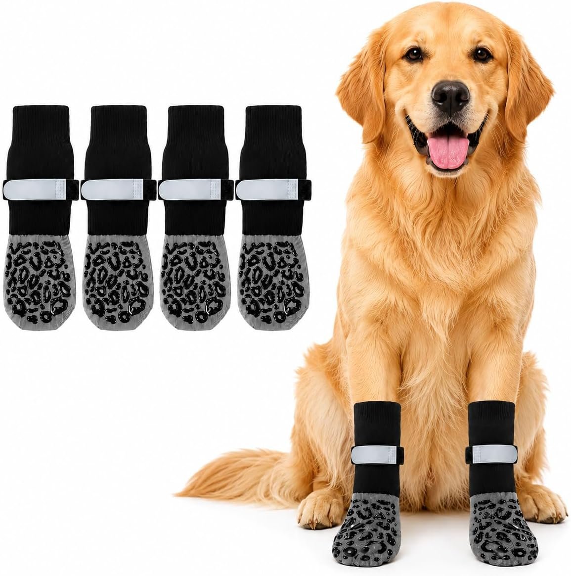 Dog Socks to Prevent Licking Paws, Anti Slip Dog Socks with Double-Sided Grippers, 4PCS Dog Paw Protectors for Hardwood Floors, Traction Control for Senior Dogs, Medium Large Dogs (Medium)