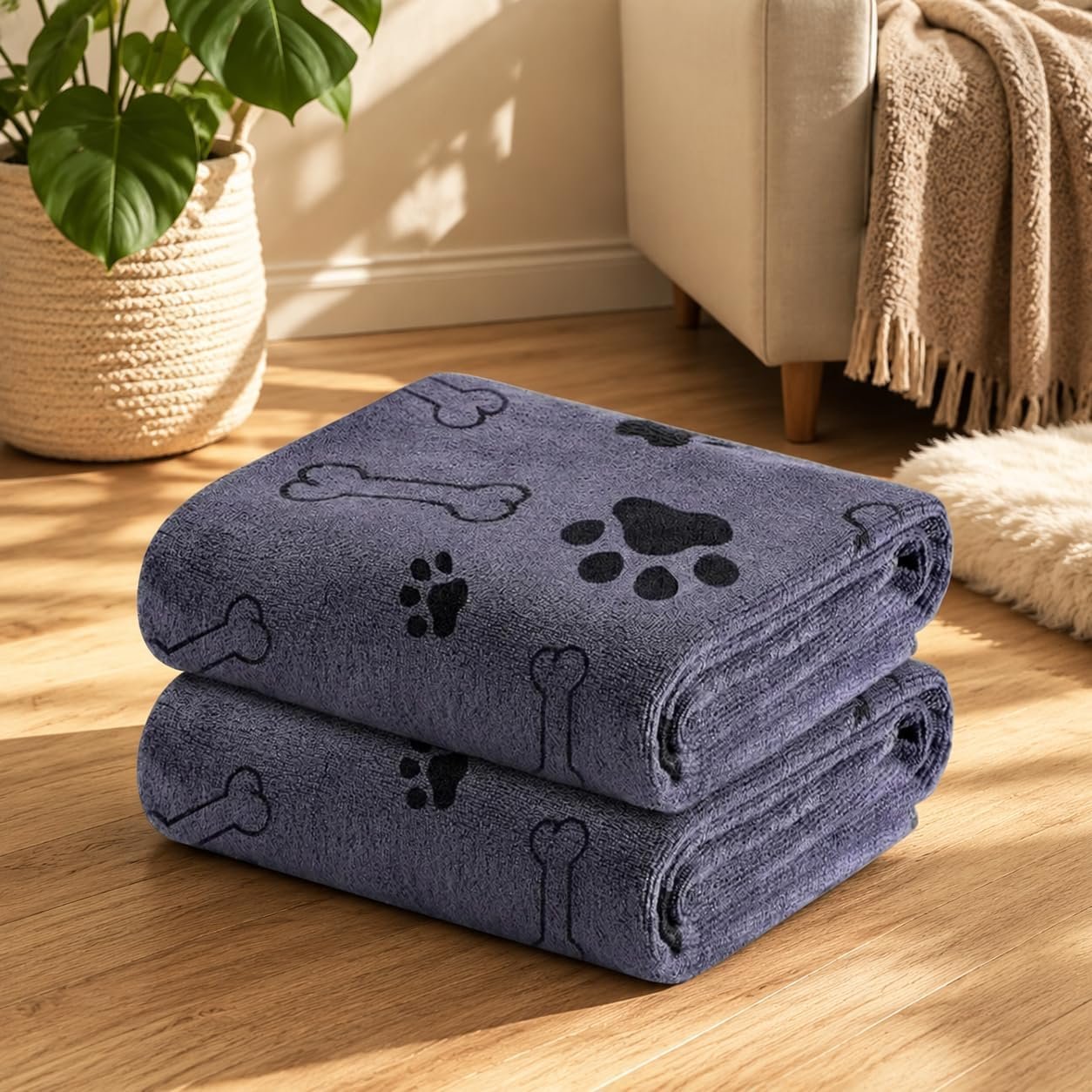 2pcs Soft Microfiber Pet Towel, Quick Dry Absorbent Dog Bath Grooming Washcloth