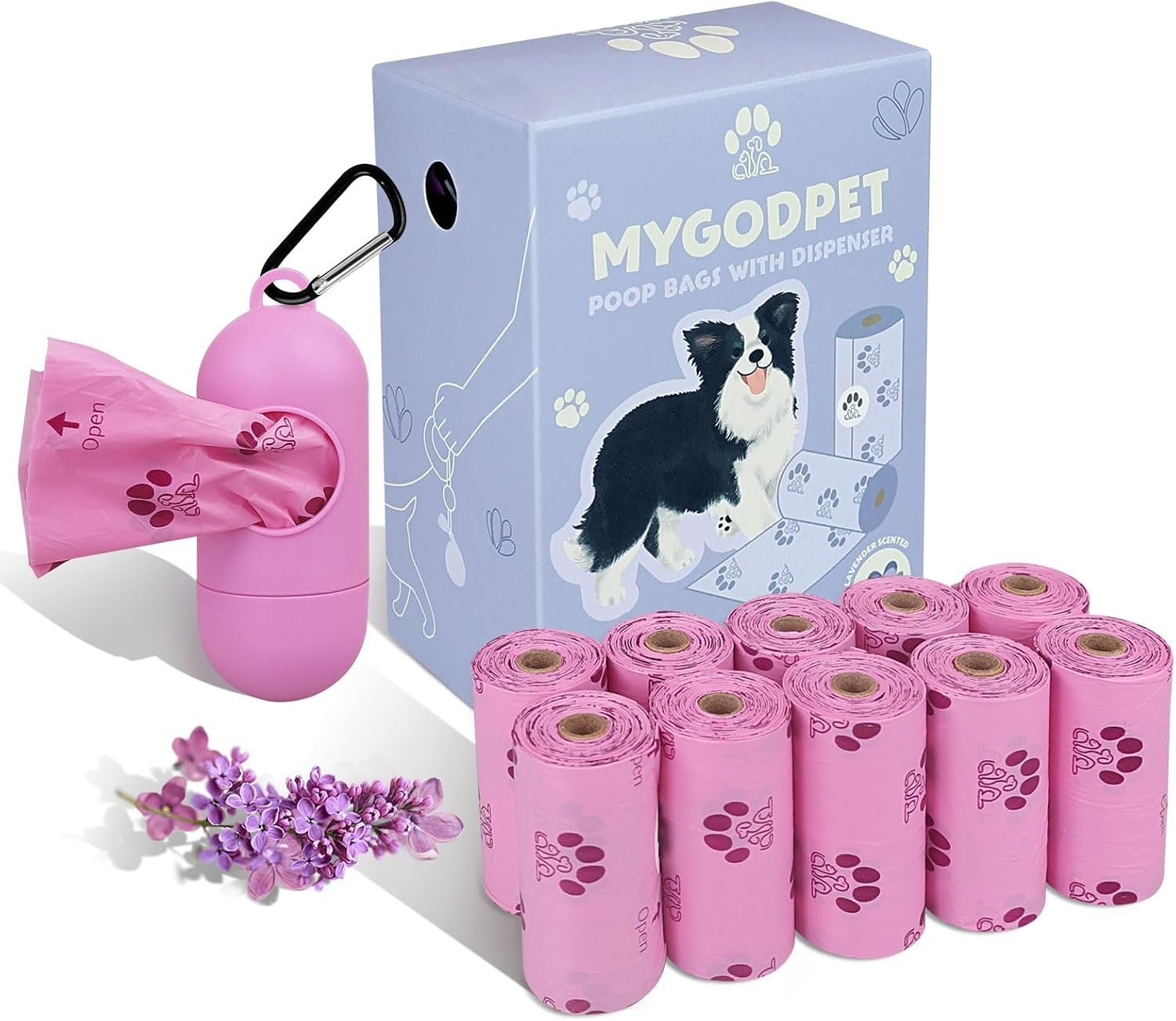 Dog Poop Bags Rolls with Dispenser 150 Count Biodegradable Bags for Dog and Cat Lavender Scented Waste Bag Leak Proof Doggie Poop Bag Doggy Trash Bag Purple
