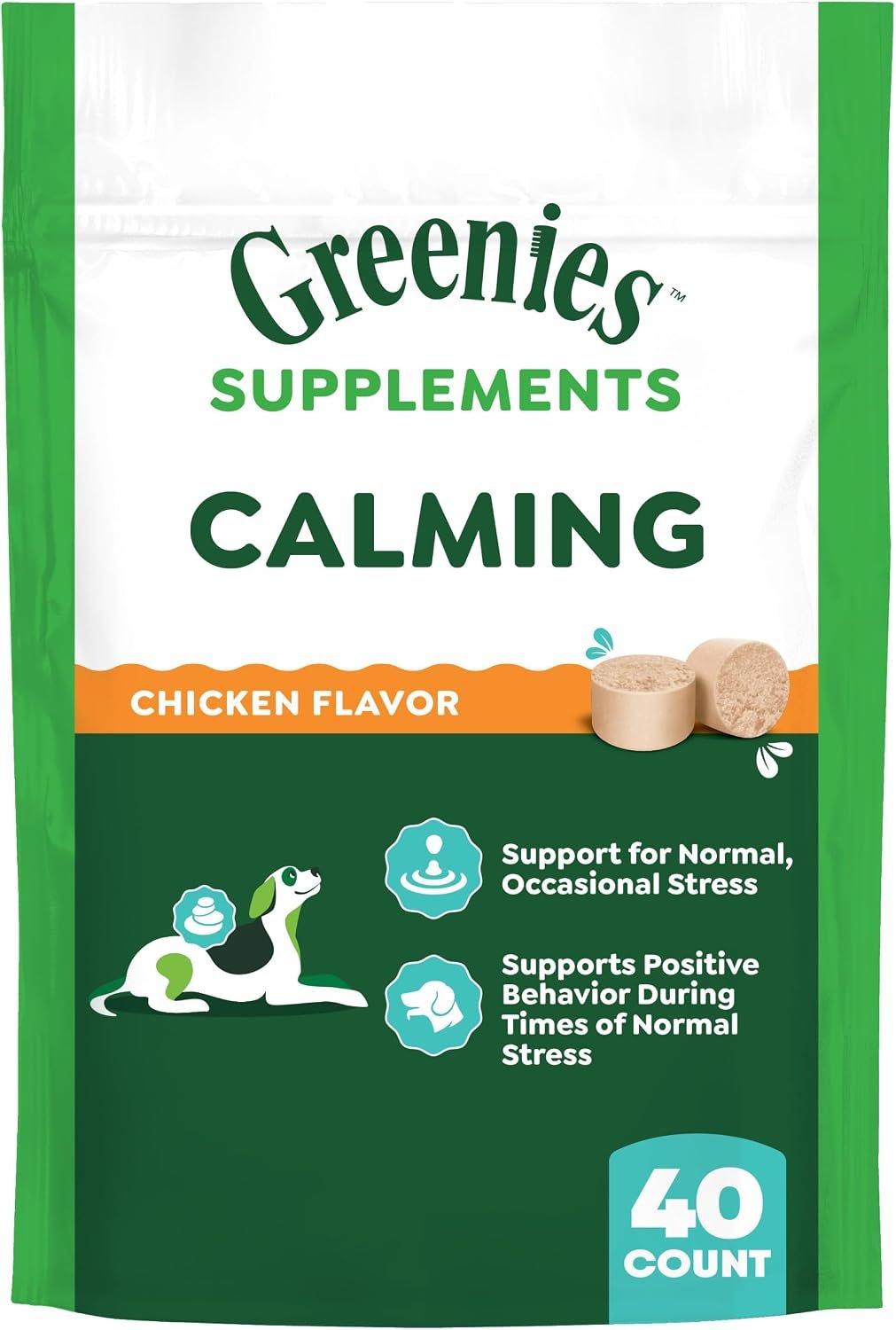 Greenies Supplements Calming Chews for Dogs, Chicken Flavor, 40 Count