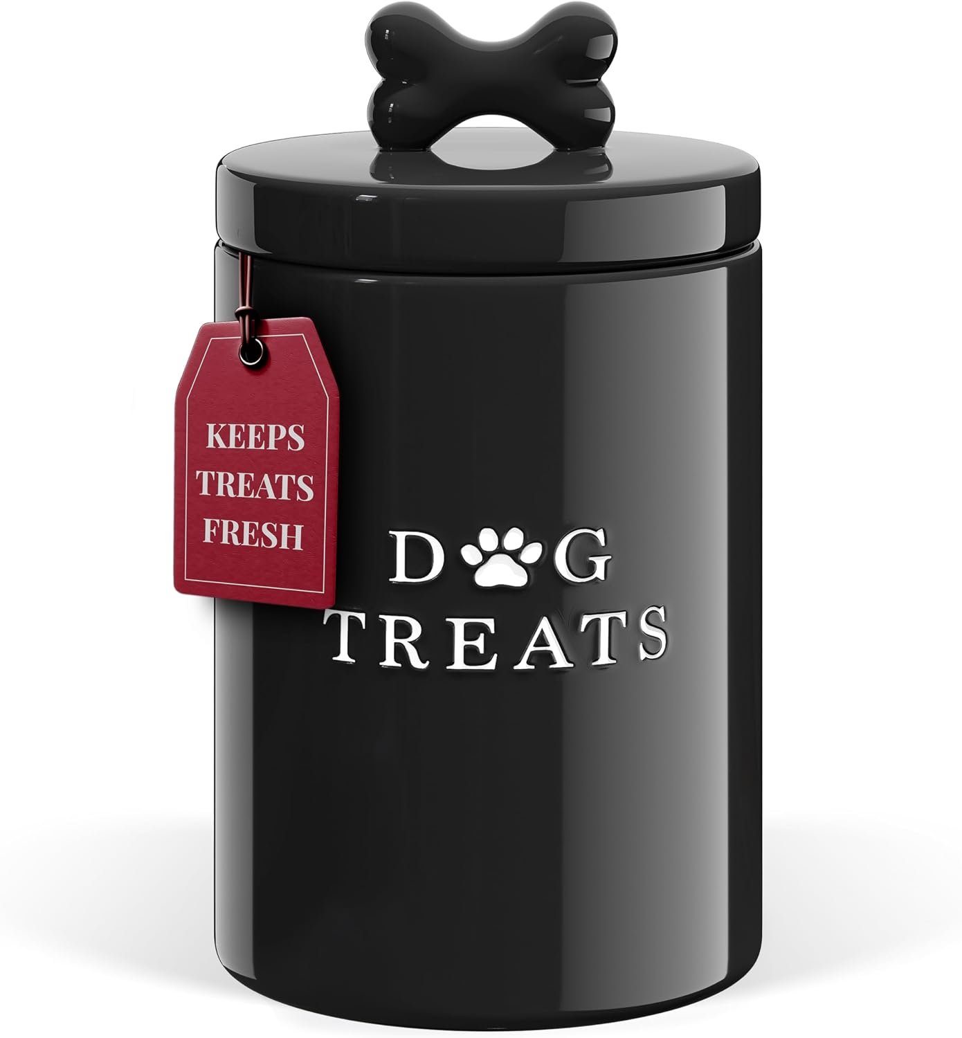 Barnyard Designs Ceramic Dog Treat Container with Airtight Lid (Black)