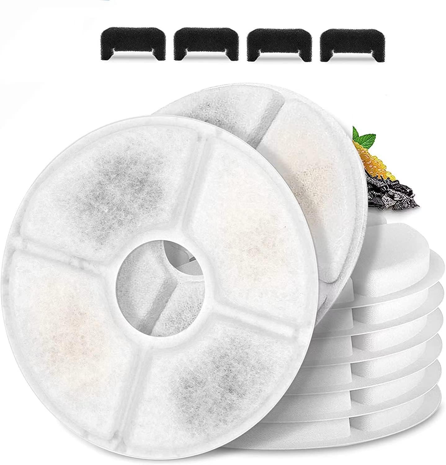 Cat/Pet Water Fountain Filters, 12 Pieces Set Pack of 8 Replacement Filter Dia is 5″ Fit for 81oz/2.4L, 3 Filtration System with 4 Pre-Filter Sponges