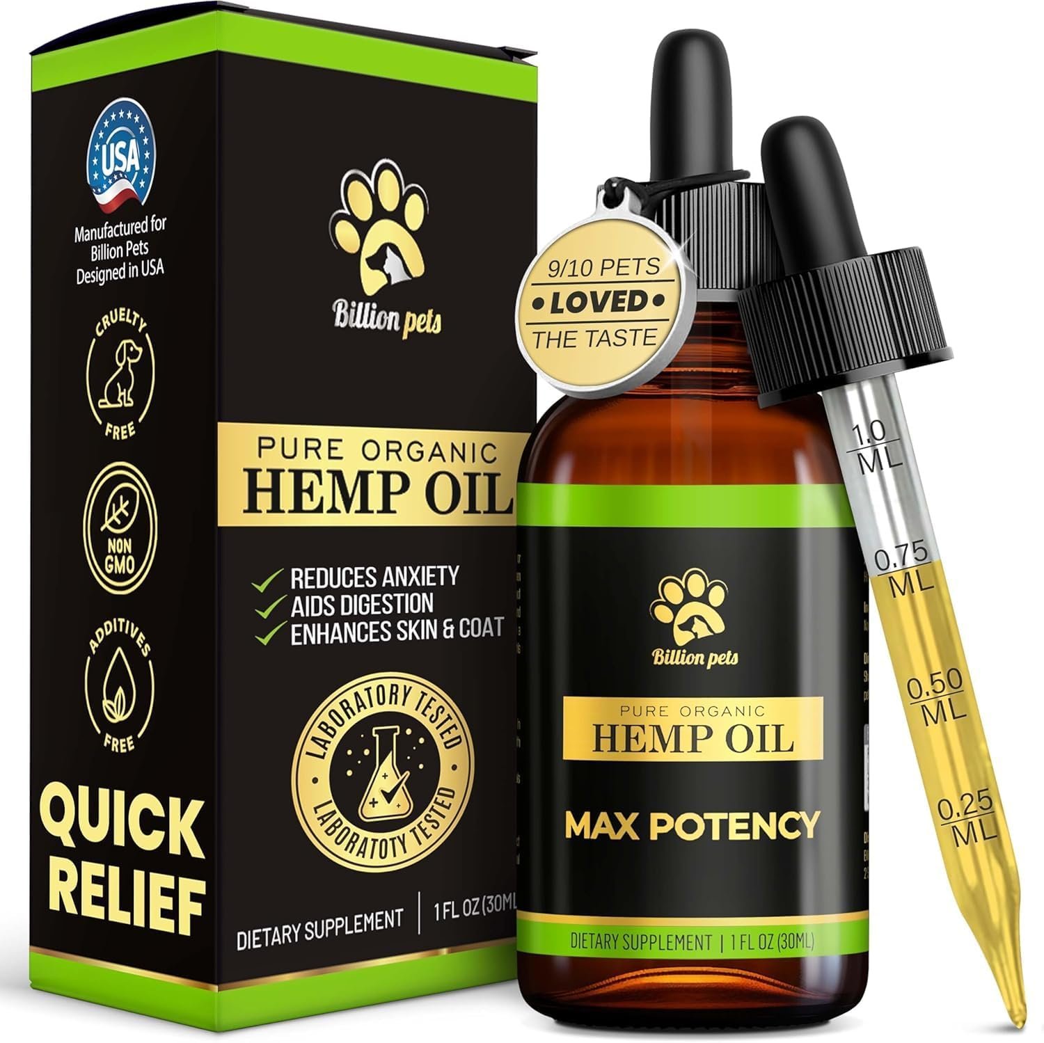 Billion Pets – Hemp Oil for Dogs and Cats – Helps with Anxiety, Pain, Stress, Sleep, Arthritis, Seizures Relief – Hip and Joint Support – Calming Drops Treats