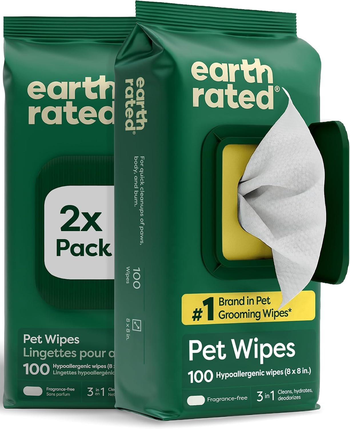 Earth Rated Dog Wipes for Paws & Butt, Deodorizing, Unscented, 200ct