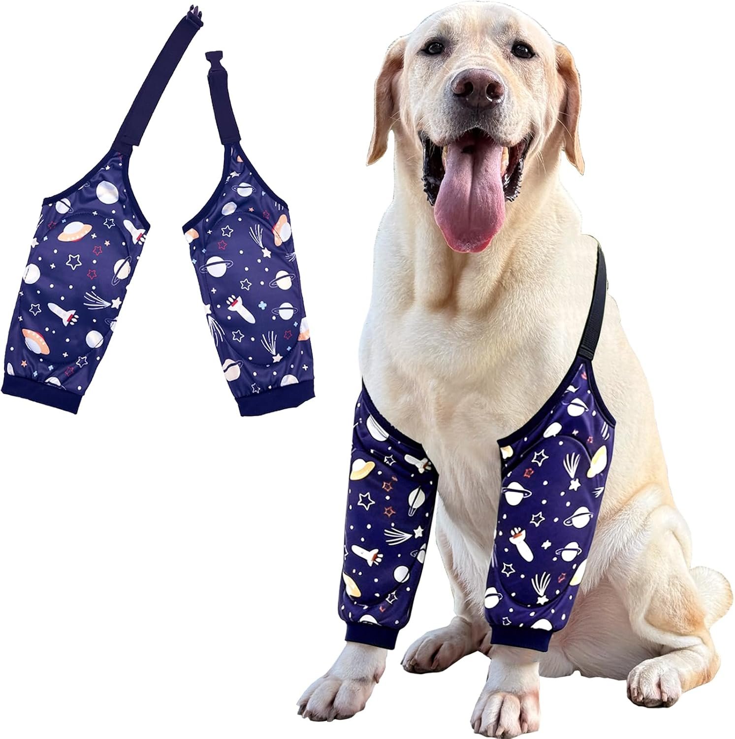 Dog Knee Protector Pad for Calluses Knee Brace Front Elbow Support Wrap, Pet Sleeves for Wounds Dog Elbow Callus Treatment for Medium Large Dogs with Scarf （2XL Stars）