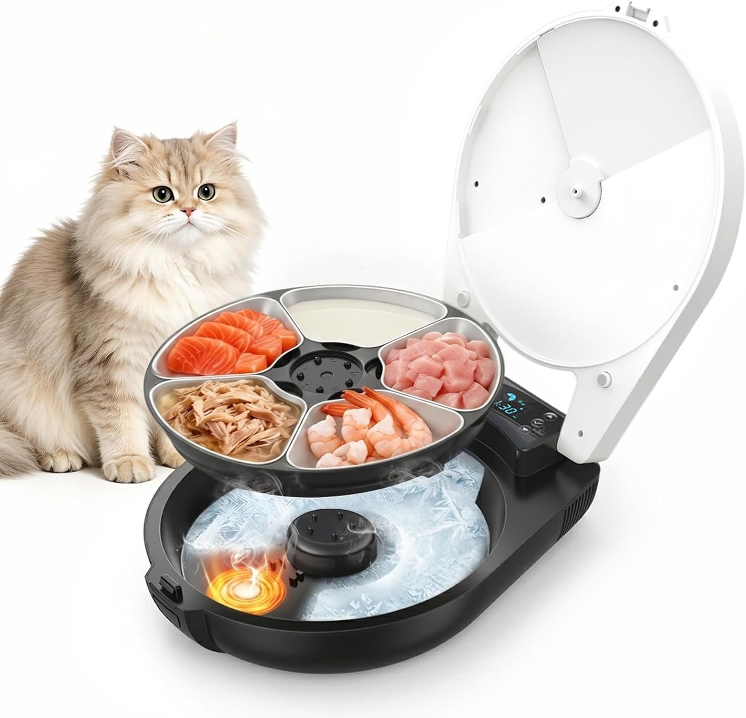 Automatic Cat Feeder Wet Food, Semiconductor Cooling & Heating 3 Days Fresh