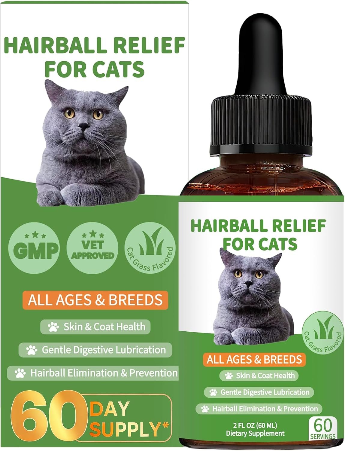 Hairball Treatment for Cats – Cat Hairball Remedy – Supports Skin & Coat, Digestion, Cat Furball Treatment, Helps Eliminate and Prevent Hairballs for Indoor Cats and Kittens(Cat Grass Flavor)