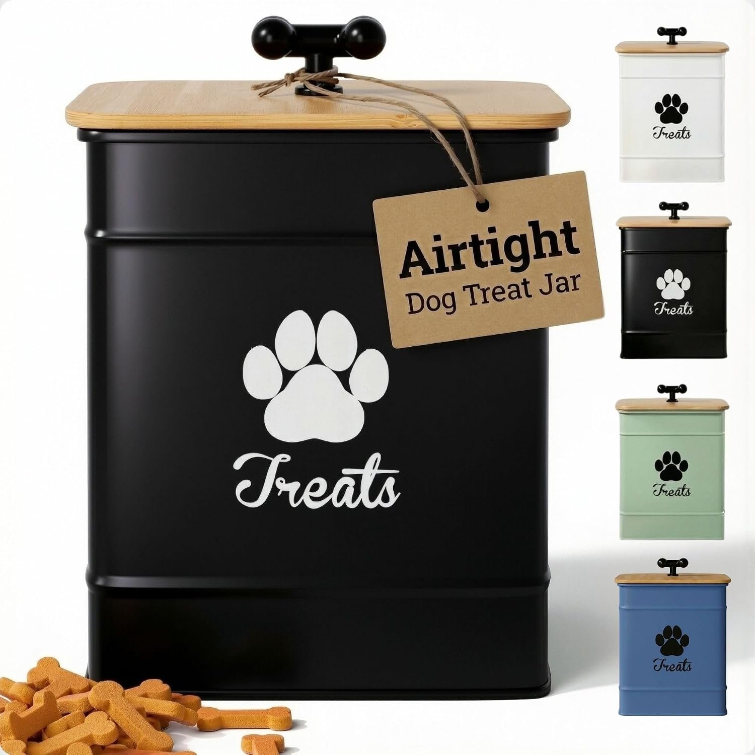 Dog Treat Container Airtight, 6″W x 8″H, Powder Coated, 12 Cup Capacity