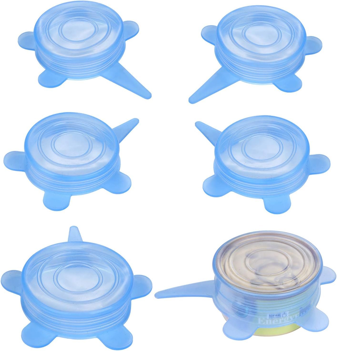 SLSON 6 Pack Pet Food Can Cover Stretchable 1 Fit 3 Universal Size Silicone Can Lids for Dog and Cat Food Can Blue