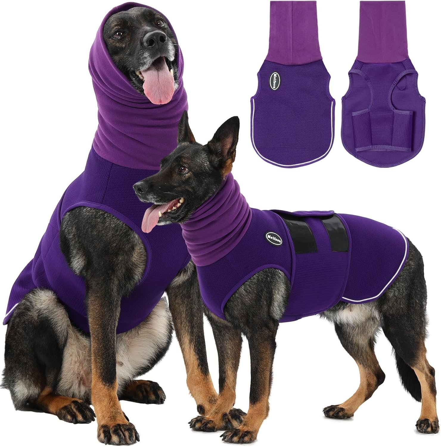 Meifsou Dog Anxiety Vest with Hood, Skin-Friendly Thunder Jacket for Dogs, 2-in-1 Dog Calming Shirt with Hood for Thunder, Fireworks, Separation – Keep Pet Calm Without Medicine, Dark Purple, Small