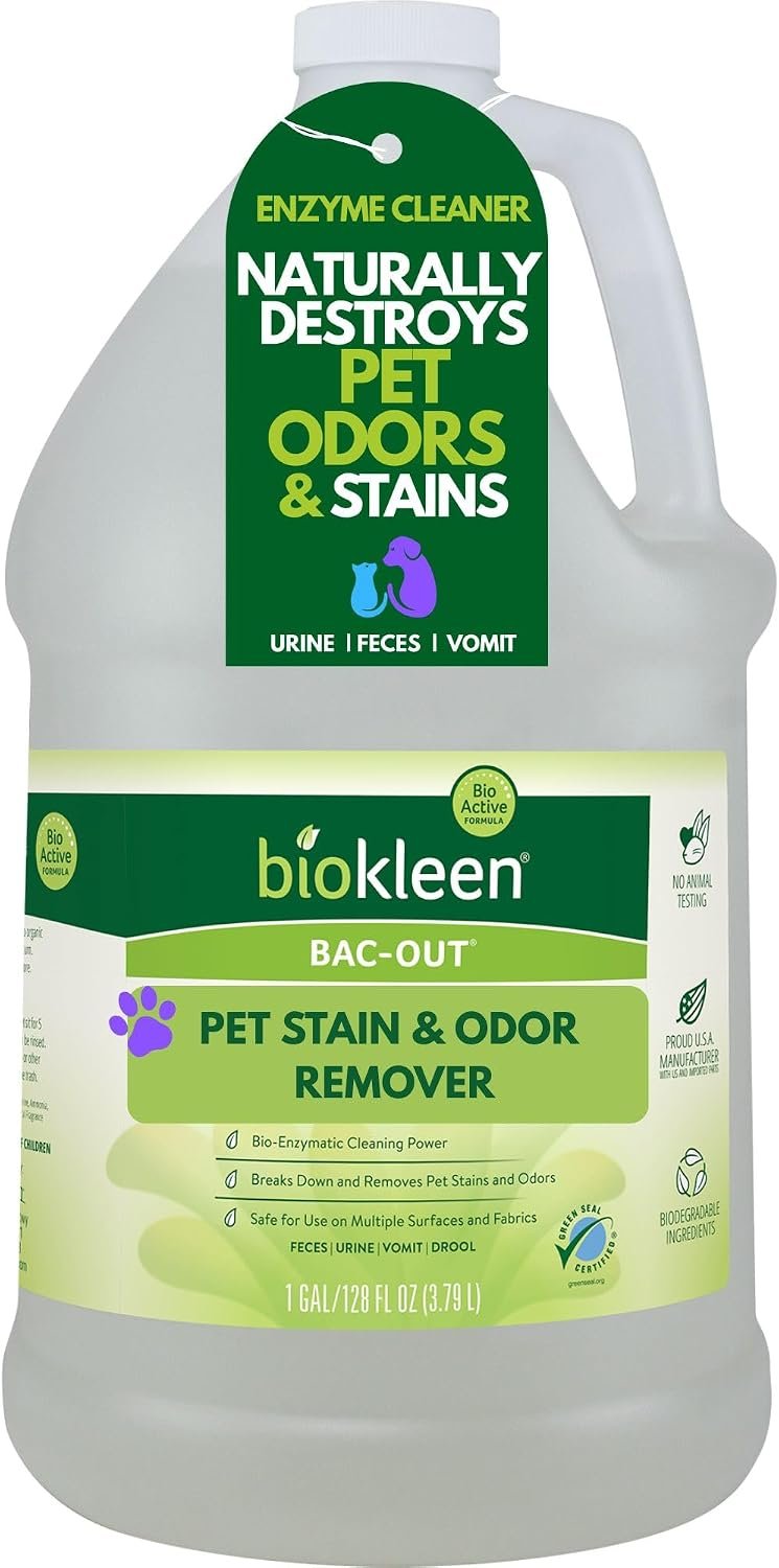 Biokleen Bac-Out Pet Stain Remover – Enzymatic, Natural, Plant-Based Destroys Stains & Odors, Safe for Surfaces & Fabrics, Carpet Cleaner – Eco-Friendly, Lavender Lime Scent, 1 Gallon