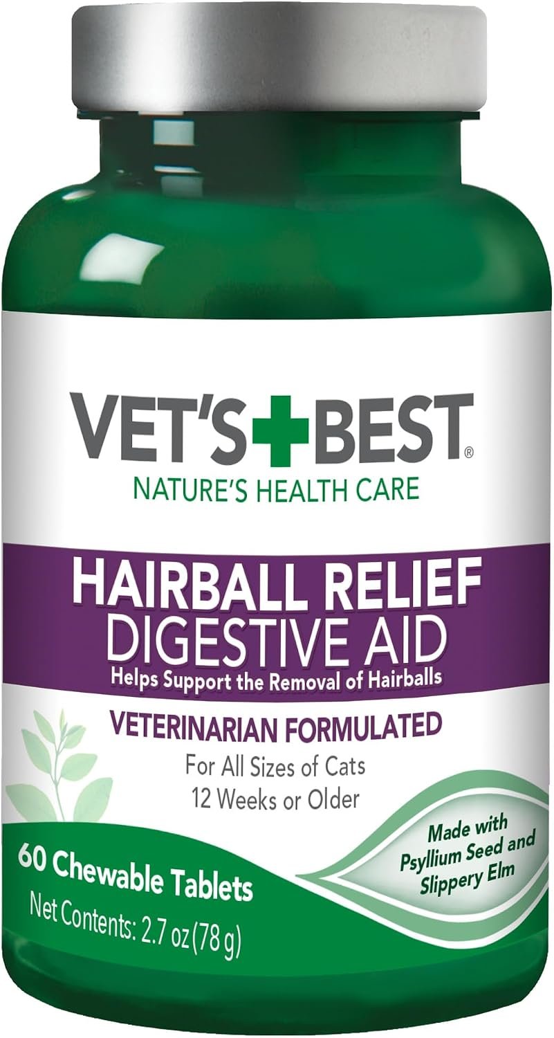 Vet’s Best Cat Hairball Relief Chewable Tablets, Relief for Cats, 60 Count