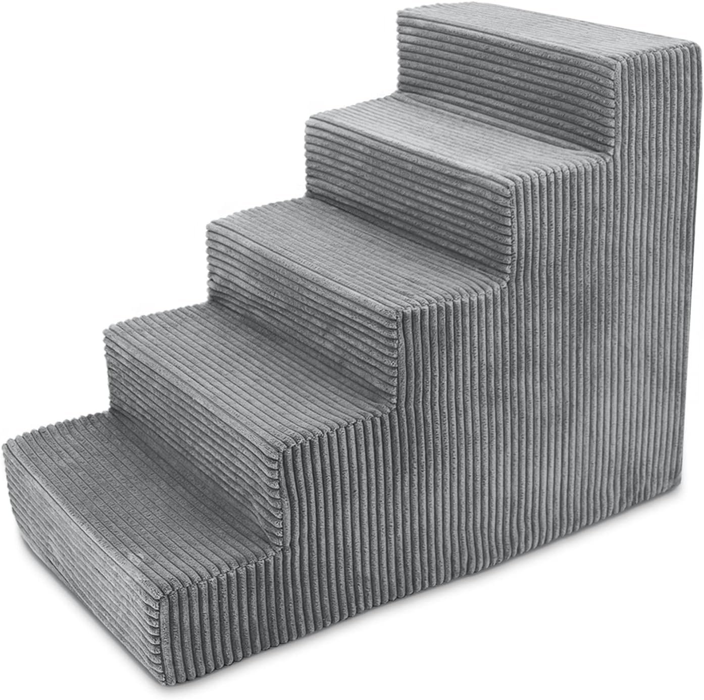 Best Pet Supplies Dog Stairs & Steps – Foam Steps for Small Dogs & Cats, Non-Slip Indoor Balanced Pet Step Support, Dog Ramp, No Assembly, Gray, 5-Step (22.5-inch Height)