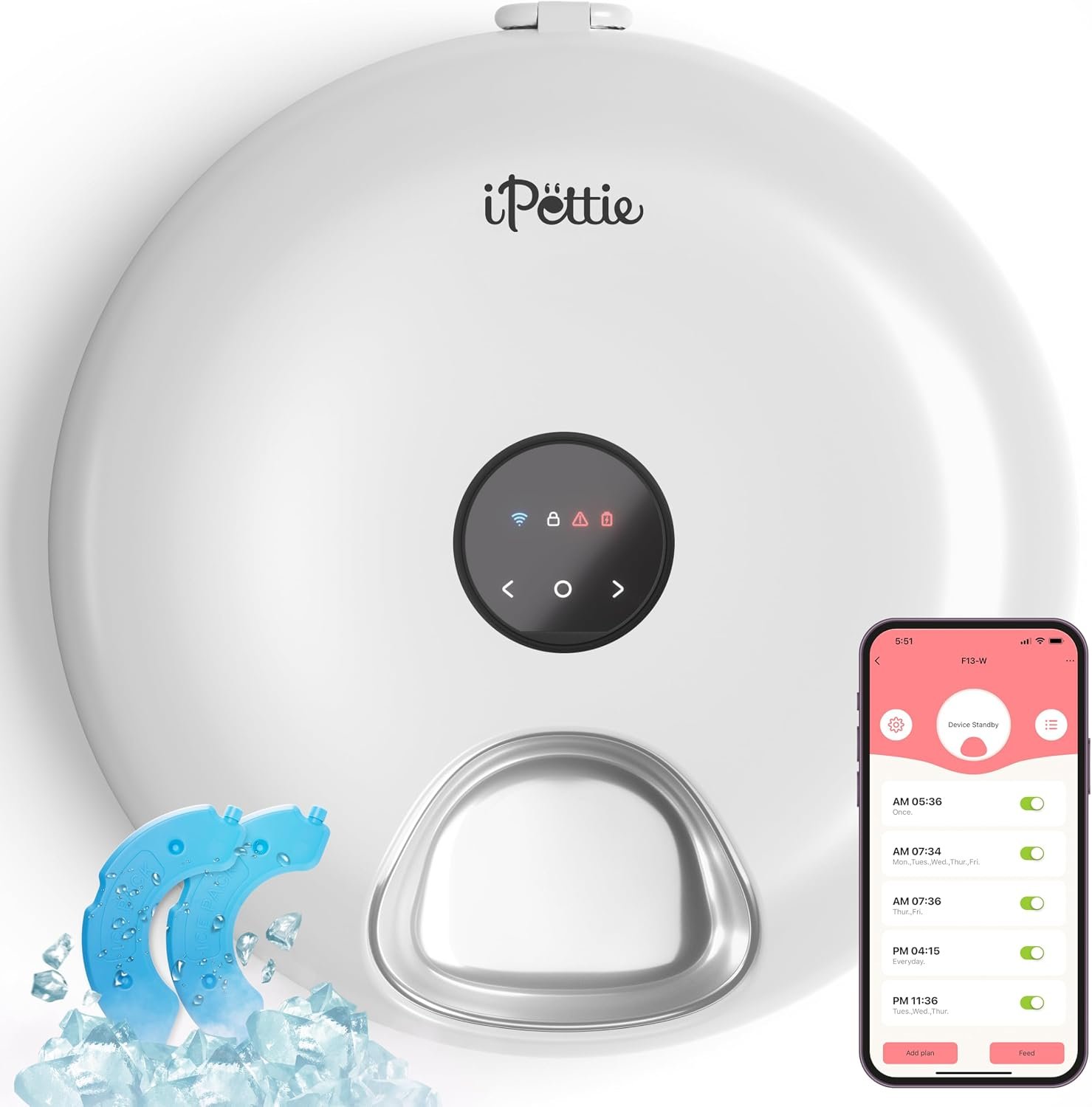 iPettie Donut Frost WiFi 6 Meal Automatic Wet Food Feeder with Ice Packs