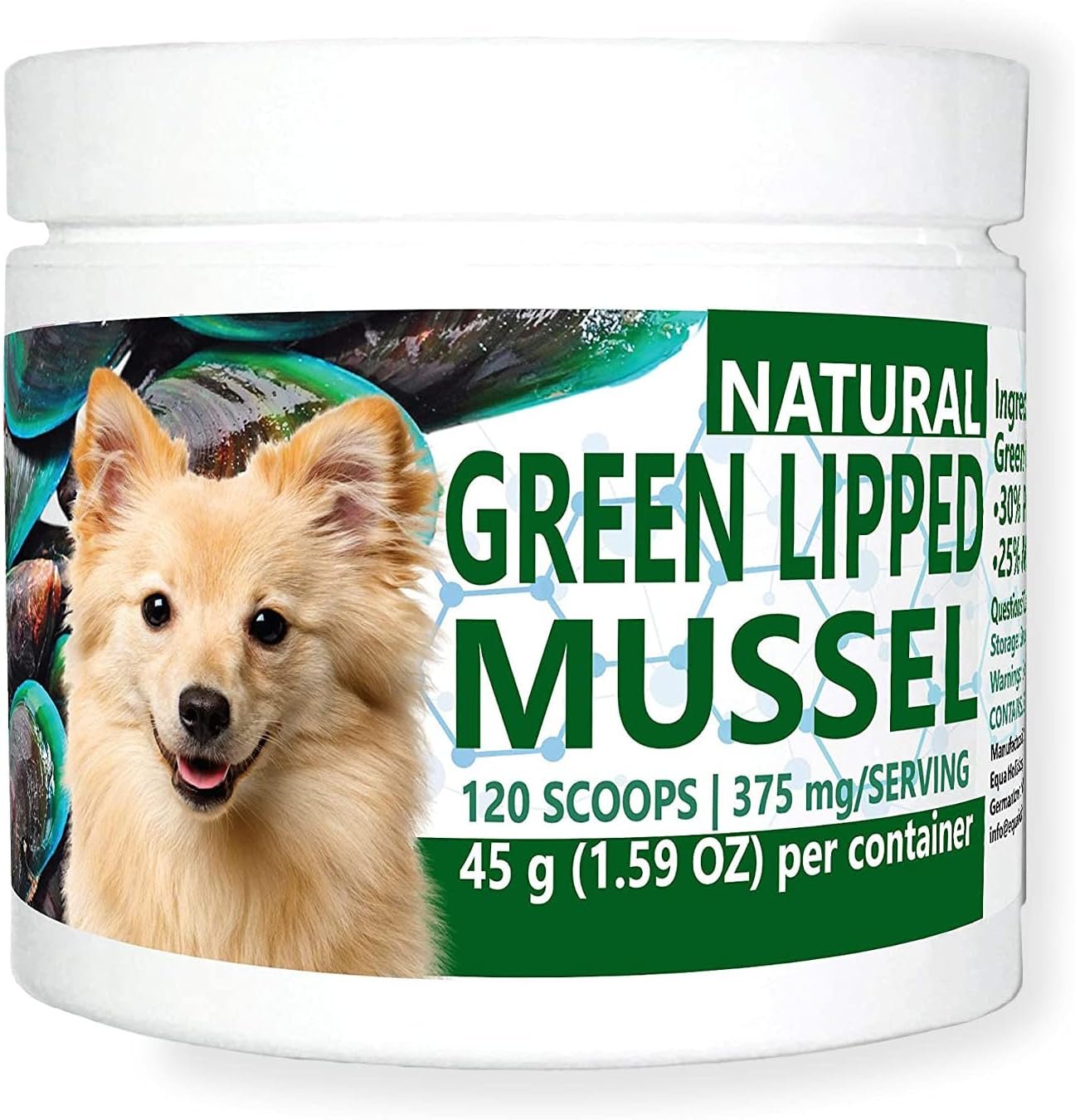 Green Lipped Mussel Powder for Dogs, All-Natural Hip & Joint Support Dietary Supplement Formula for Dogs (120 Servings)