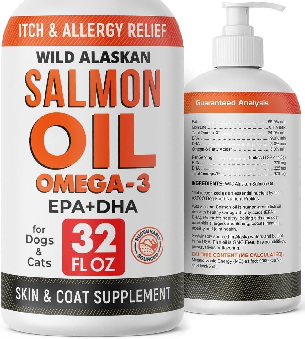 Wild Alaskan Salmon Oil for Dogs & Cats w/Omega 3 – EPA+DHA Fatty Acids