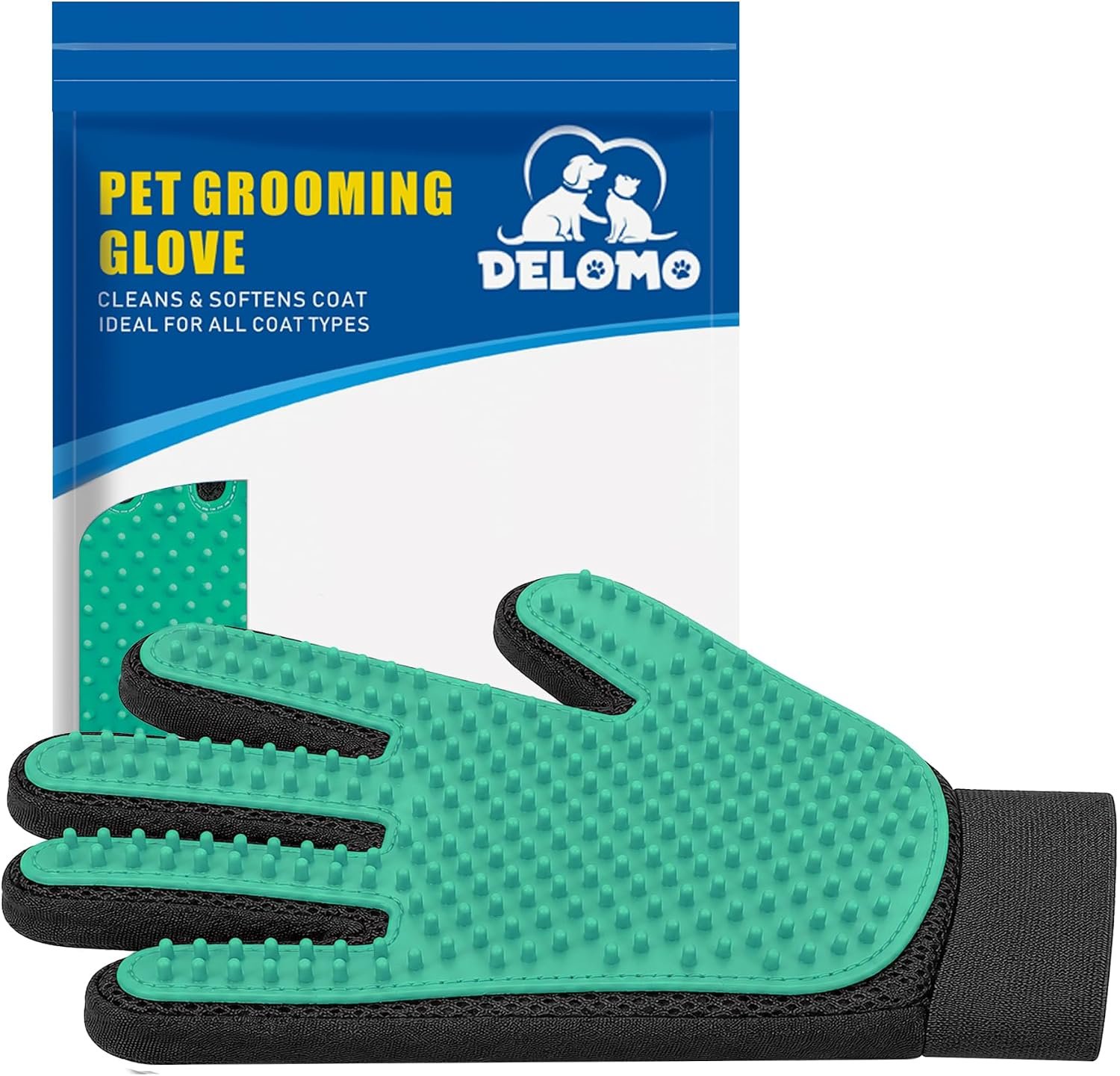 Pet Hair Removal Glove with 255 Silicone Tips for Dogs & Cats, Right Green