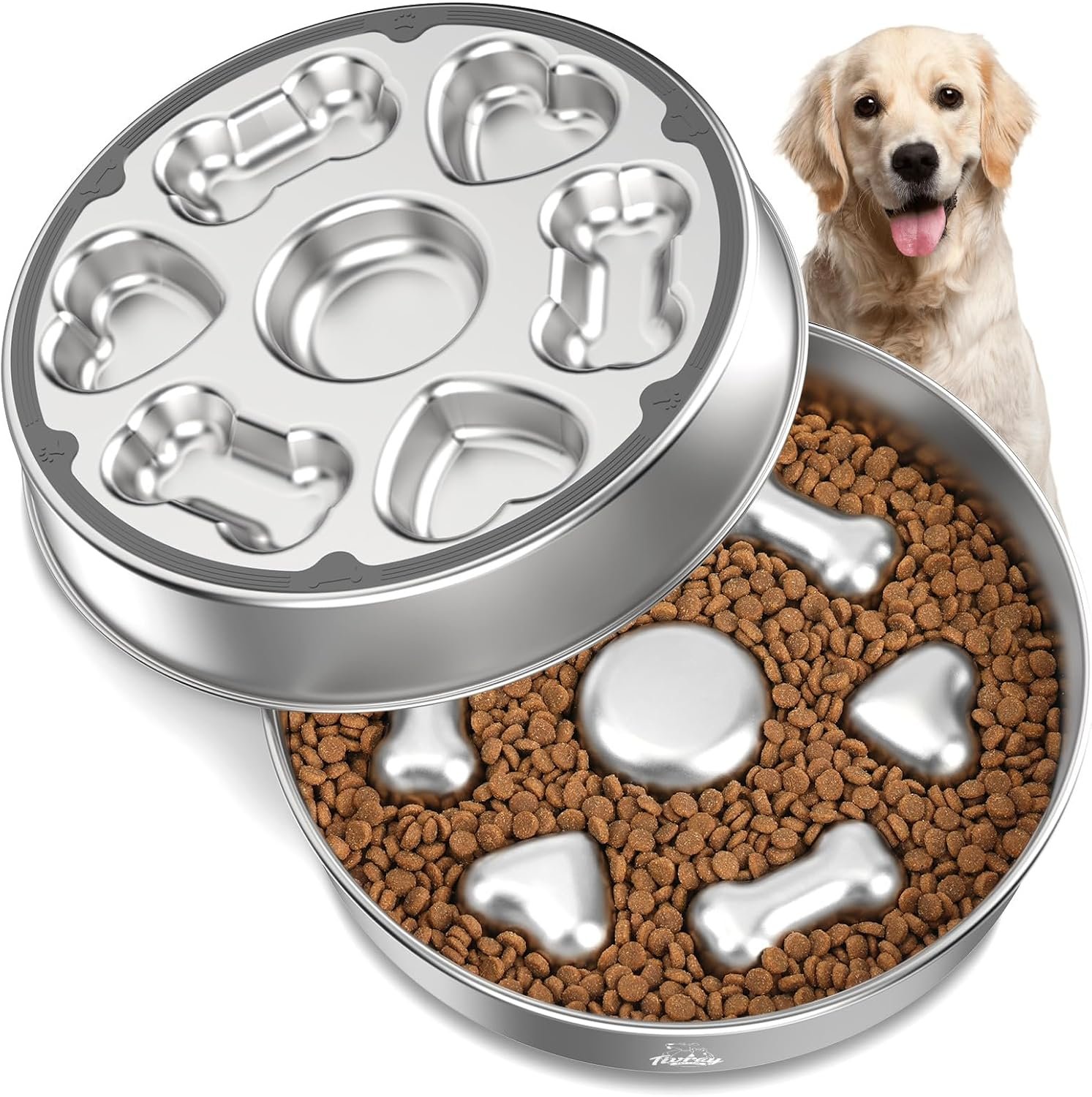Slow Feeder Dog Bowls, 304 Stainless Steel Slow Feeder Bowl, 5 Cups