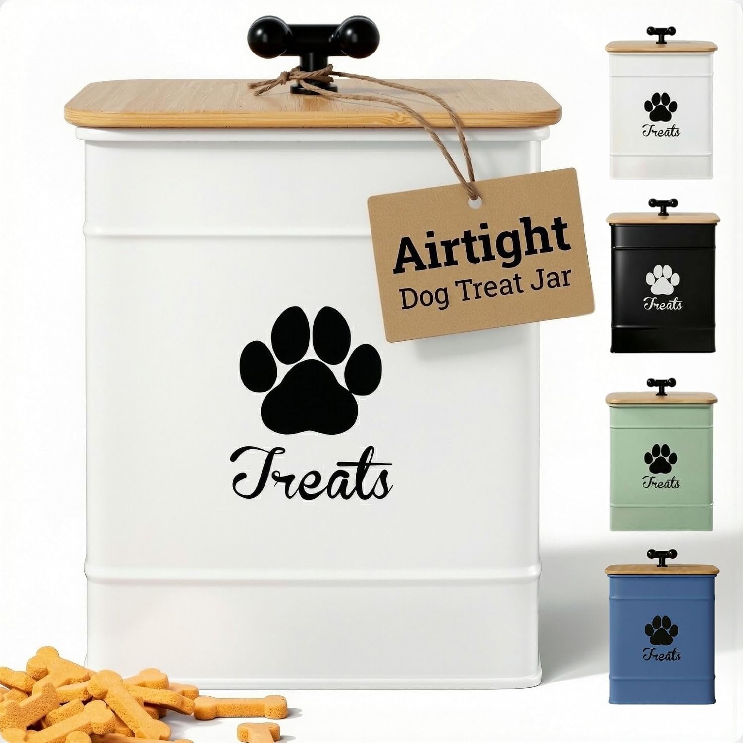 Dog Treat Container Airtight, 6″W x 8″H, Powder Coated, 12 Cup Capacity