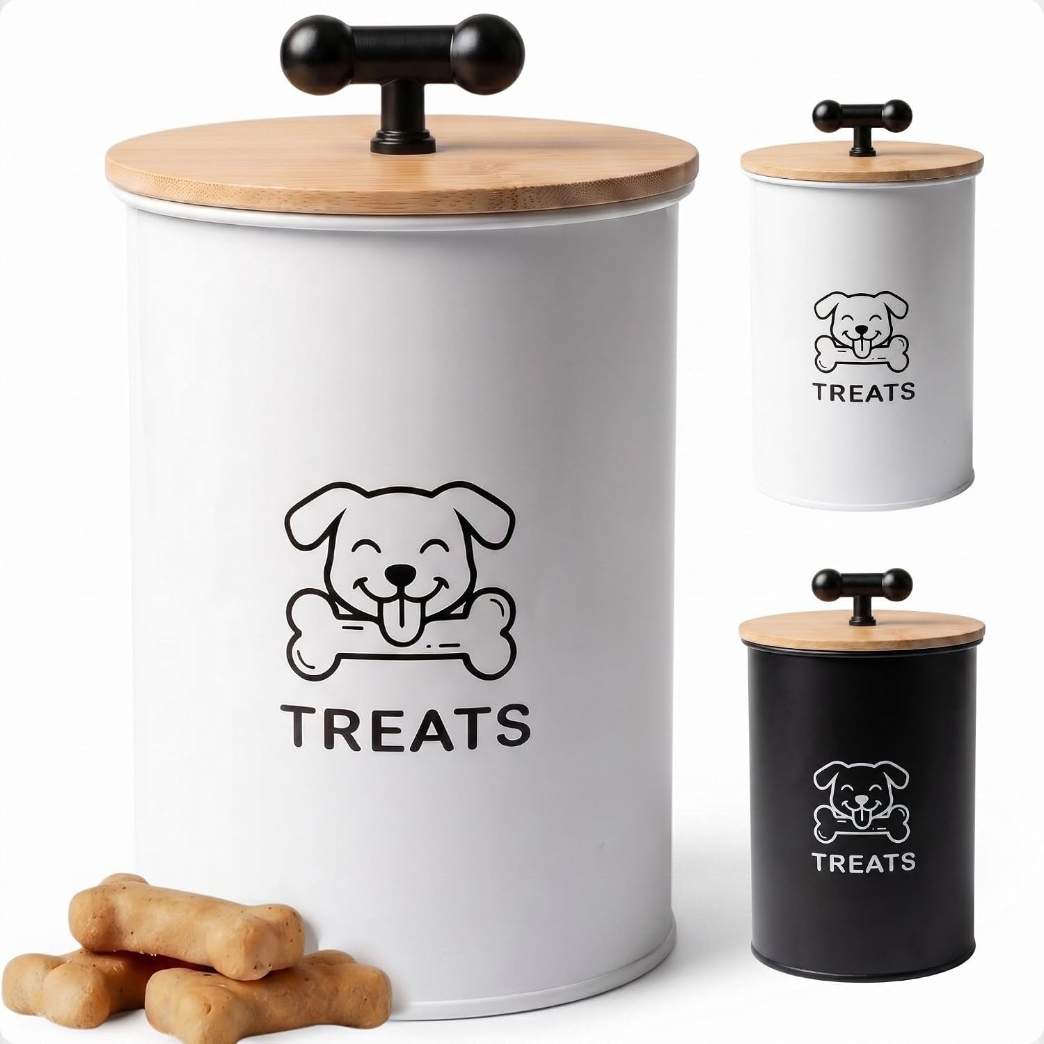 Dog Treat Container Airtight, 4.6″W x 6″H, Powder Coated, 6 Cup Capacity