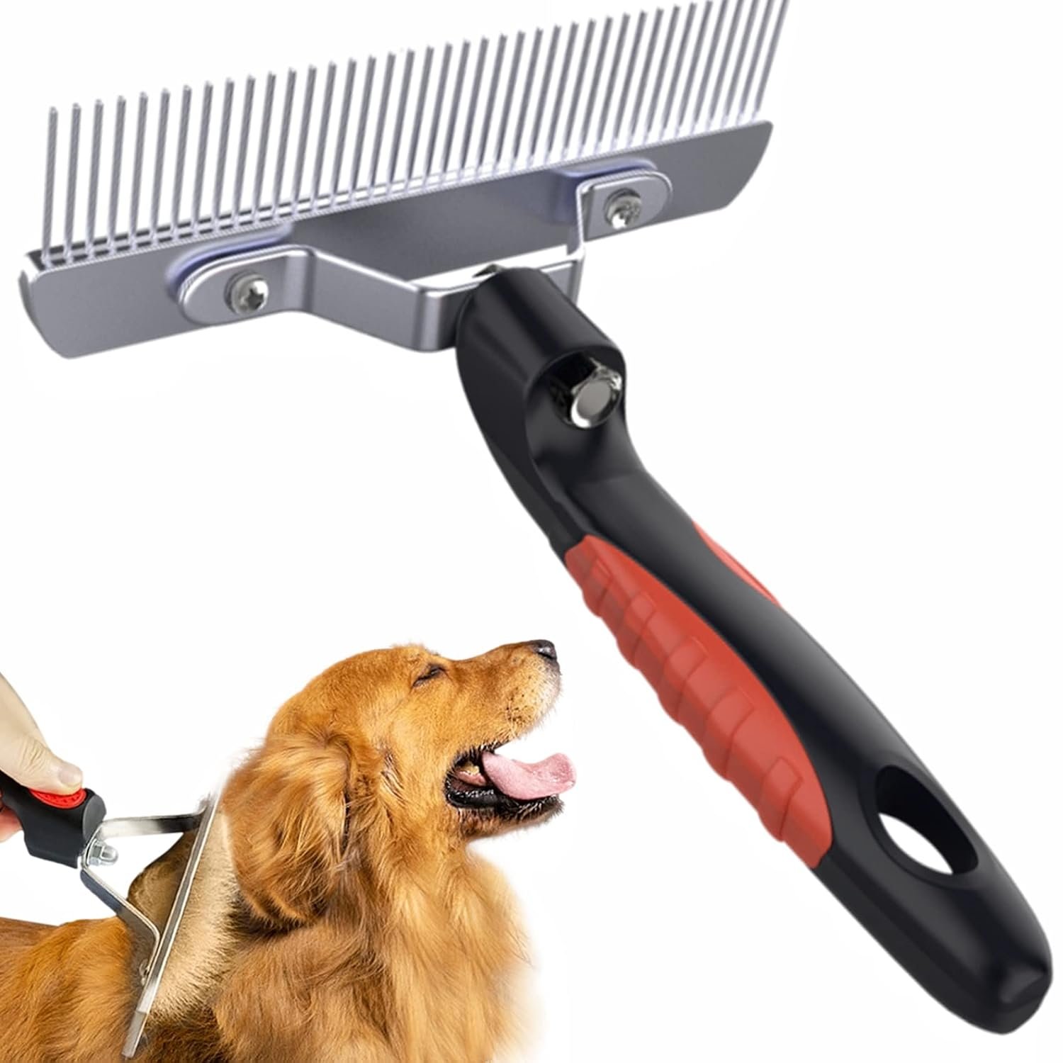 Undercoat Rake for Dogs,Long-haired Pet Grooming Shedding Brush with Handle