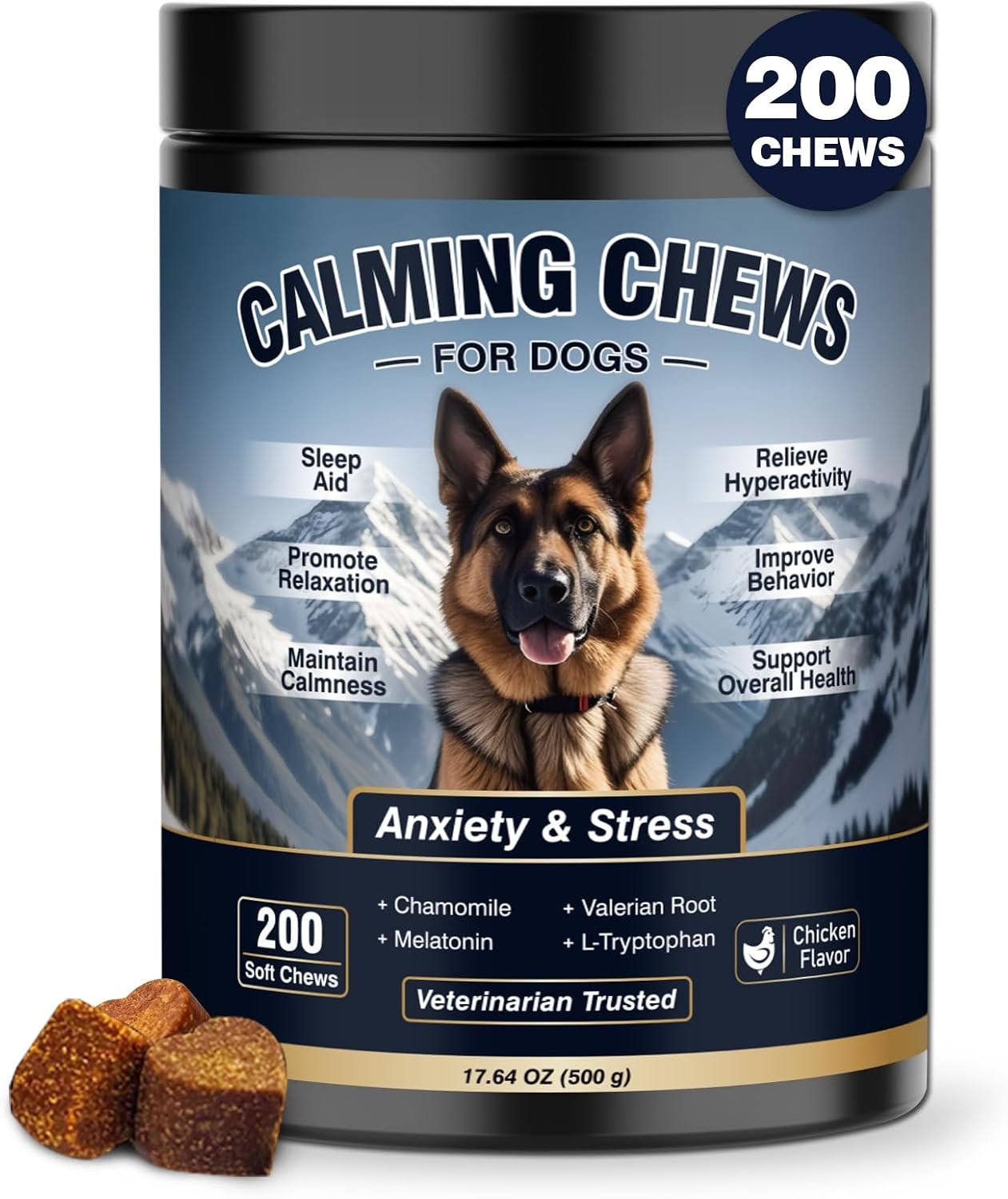 Calming Chews for Dogs 200ct, Dog Calming Chews – Anxiety and Stress Relief Treats Melatonin Bites Sleep Aid for Small/Medium/Large Dogs