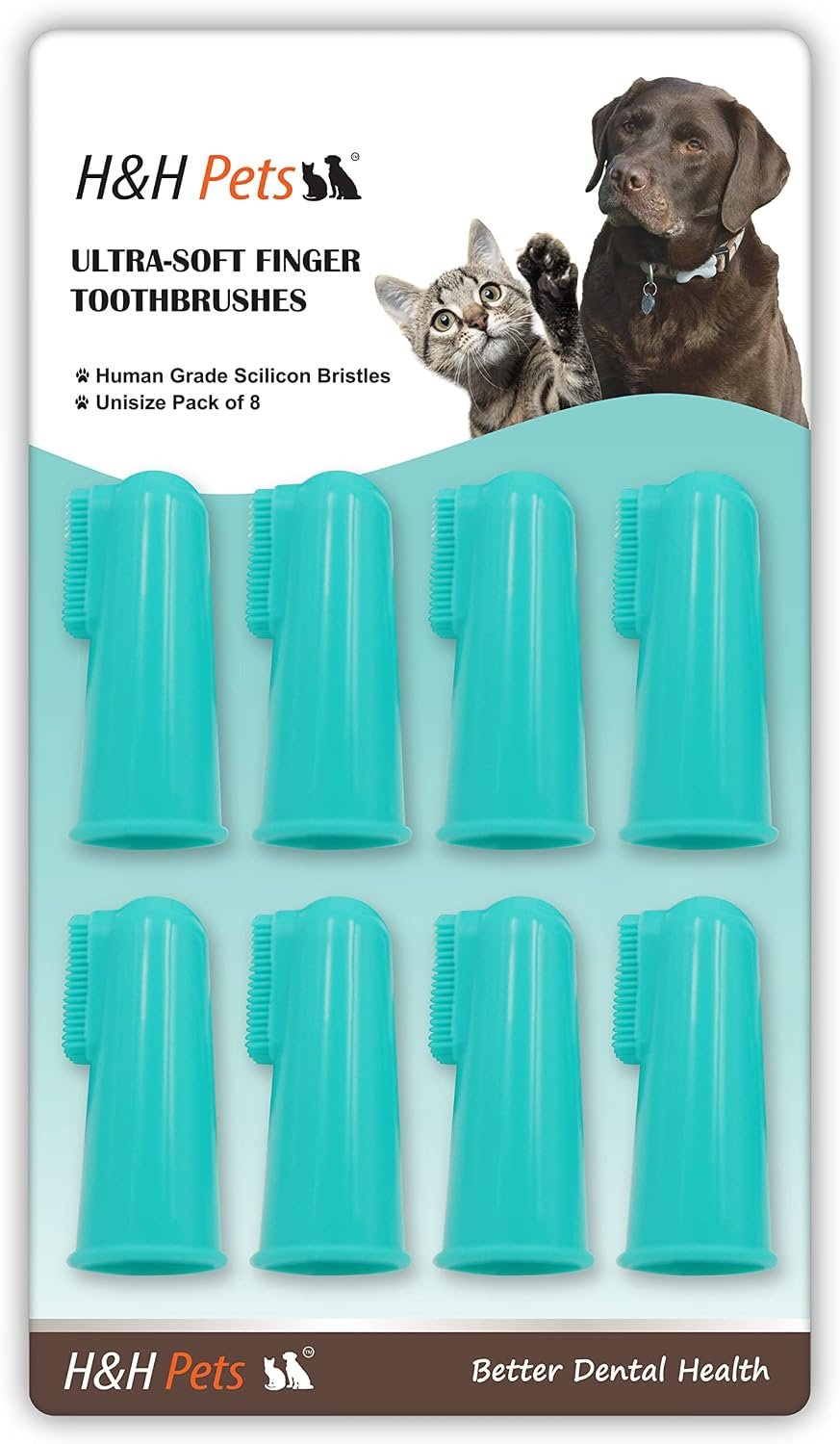 H&H Pets Dog Finger Toothbrushes – Professional Pet Finger Dental Brush Set for Dogs Puppies Cats, Soft Bristles, Size Small 4 Count-Silicon