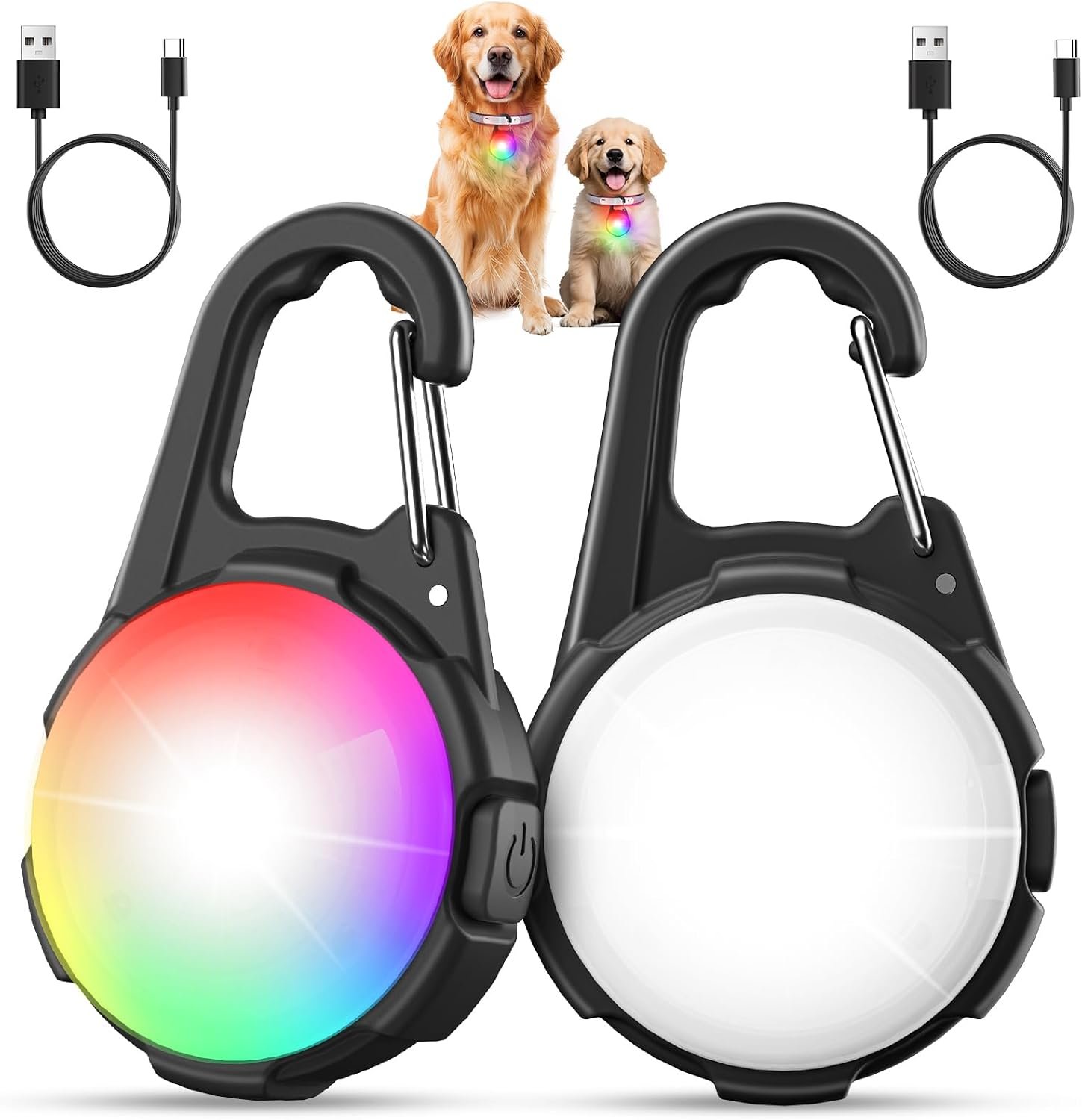 Dog Lights for Night Walking, 2 Packs LED Collar Light, 4 Modes Light for Walking at Night, Waterproof Dogs Walk Lights, Rechargeable Collar Lamp for Nighttime Clip On, for Running, Camping, Cycling