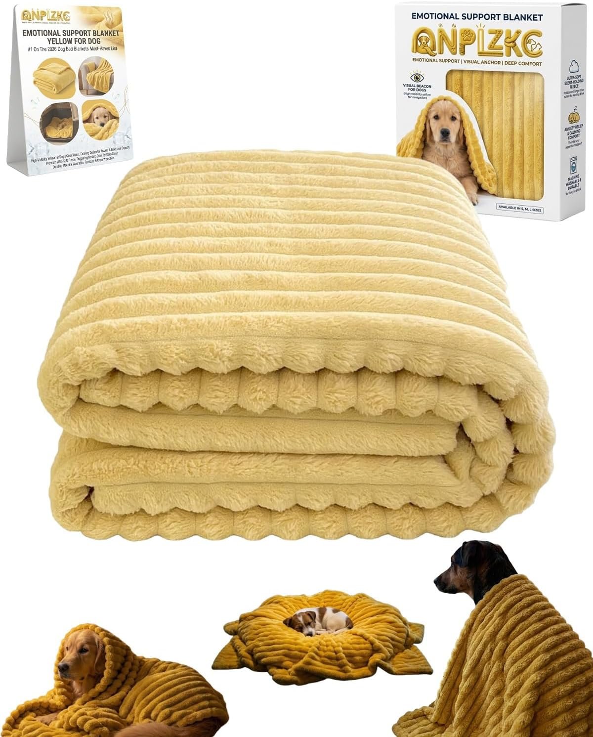 Emotional Support Yellow Dog Blanket for Large Medium Small Dogs Hug Comfort Healing Security Calming Thunder Pet Blankets Throw Rabbit Plush Sofa Bed Puppy Sleeping Mat Gift for Kennel(40″*60″)