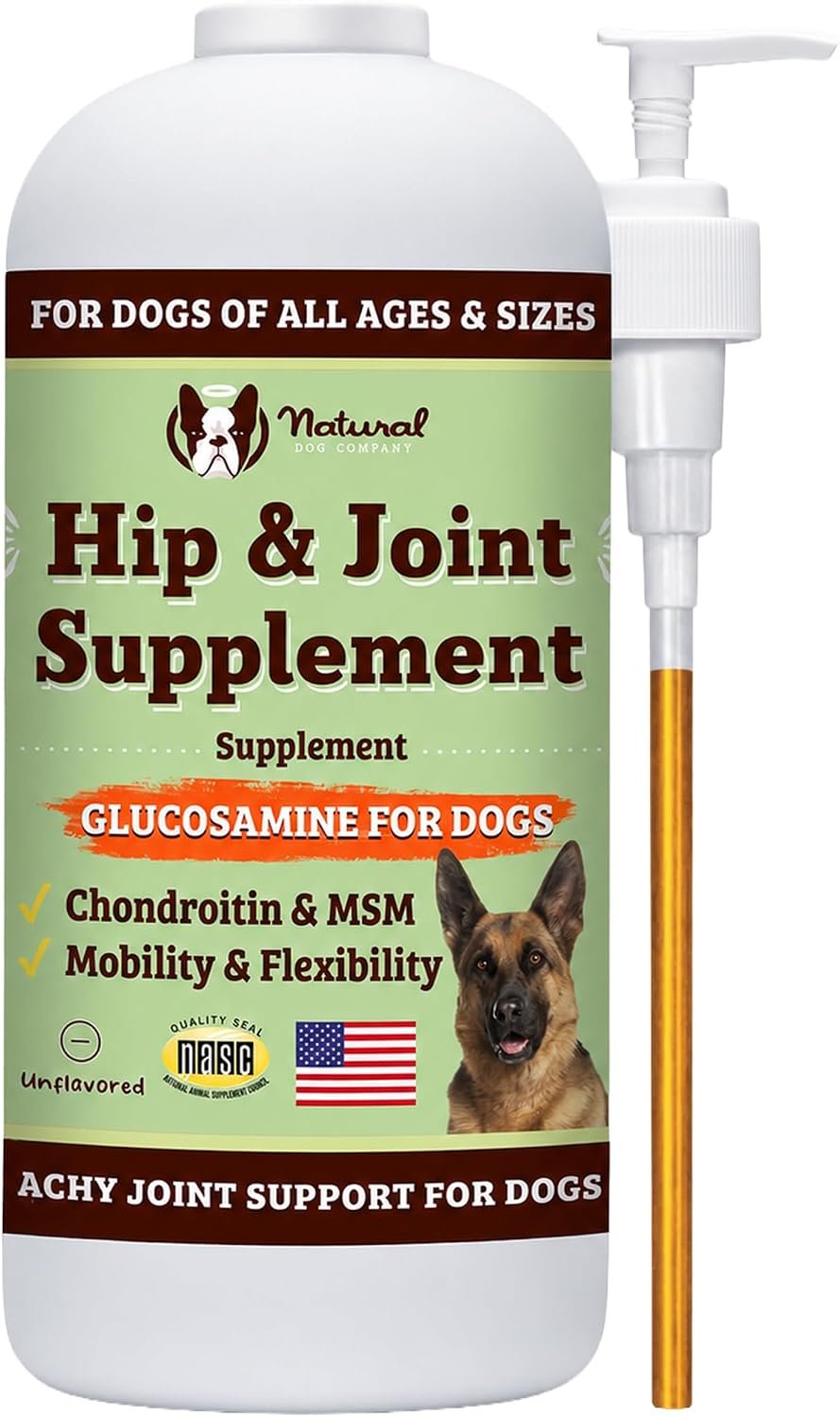 Natural Dog Company Liquid Glucosamine for Dogs, Hip & Joint Oil – 32 oz.