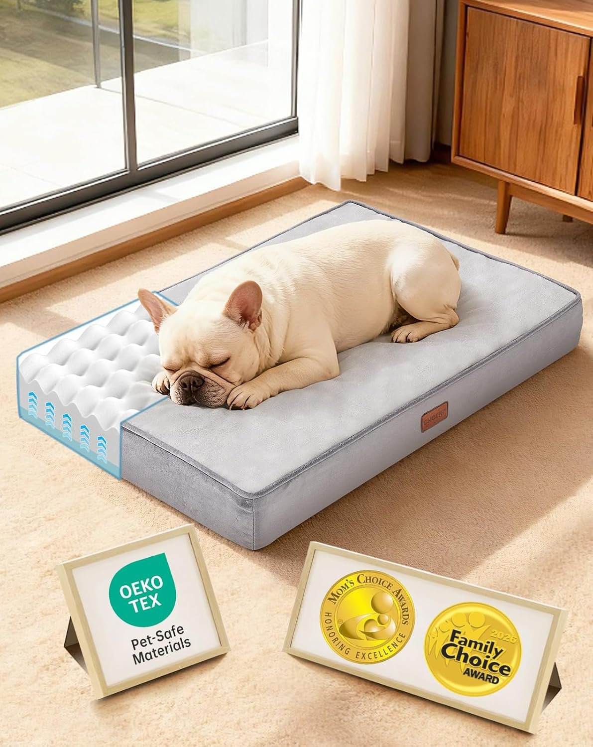 OhGeni Orthopedic Waterproof Medium Dog Bed, Memory Foam, 30 inch(Gray)