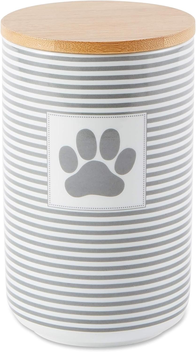 Bone Dry Paw & Patch Ceramic Pet Collection, Treat Canister, 4×6.5, Gray