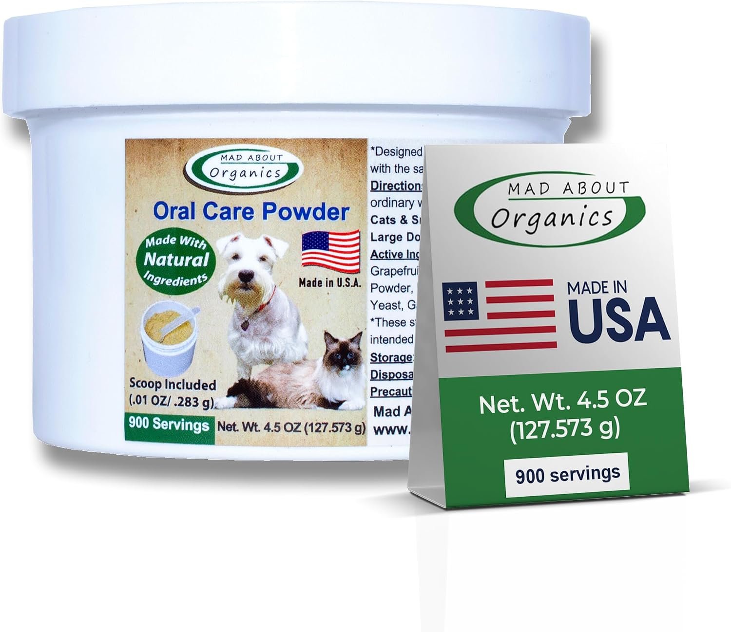 Dog or Cat Oral Care Powder – Tartar and Plaque Remover, Pet Dental Cleaning Powder for Oral Hygiene and Fresh Breath, Teeth Cleaner – 900 Servings, Large Size – 127g