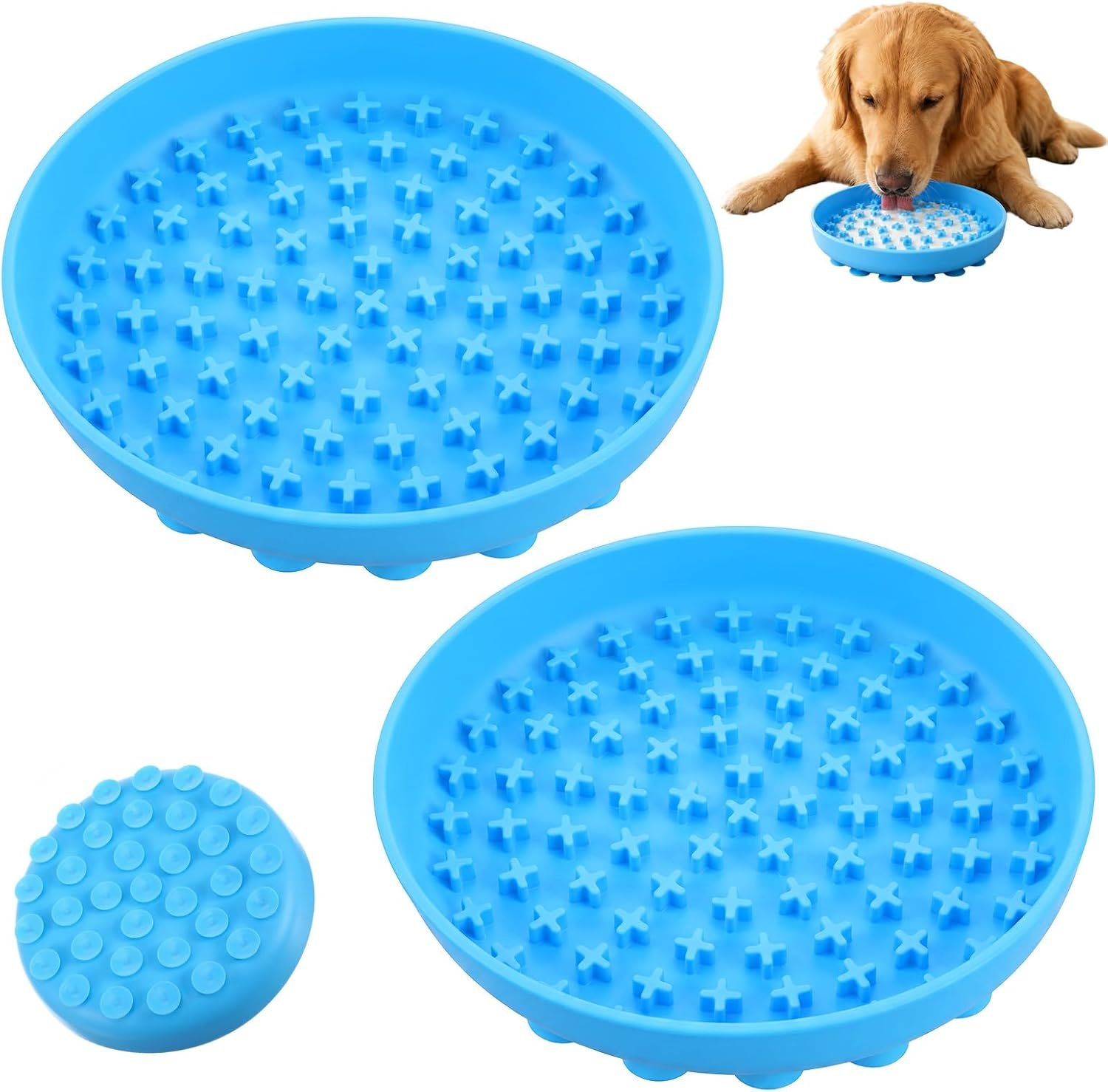 Lick Mat for Dogs Anxiety Relief, 2 Pack Slow Feeder Dog Lick Bowl, Non-Slip Silicone Licking Mat Enrichment Toy, BPA Free Dishwasher Safe, Sky Blue