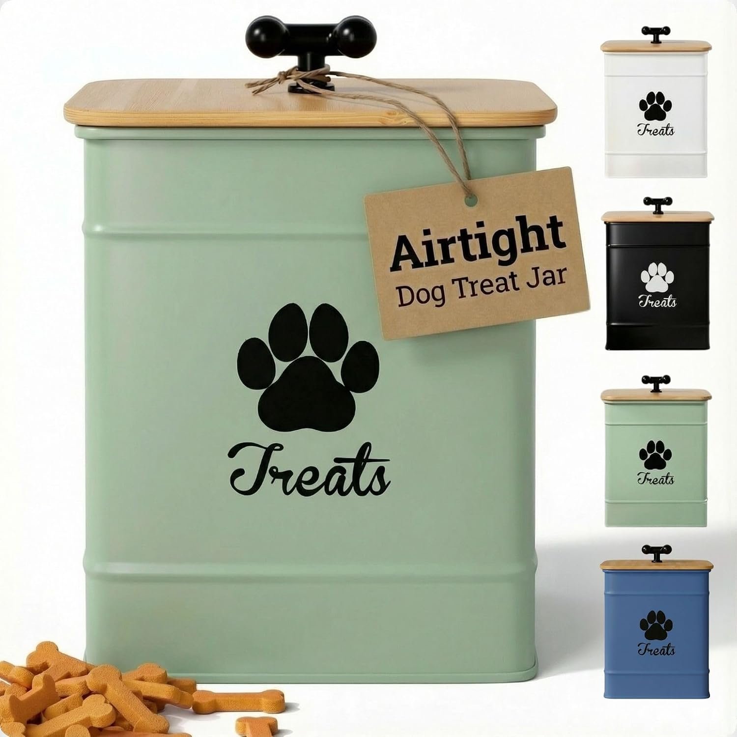 Dog Treat Container Airtight, 6″W x 8″H, Powder Coated, 12 Cup Capacity