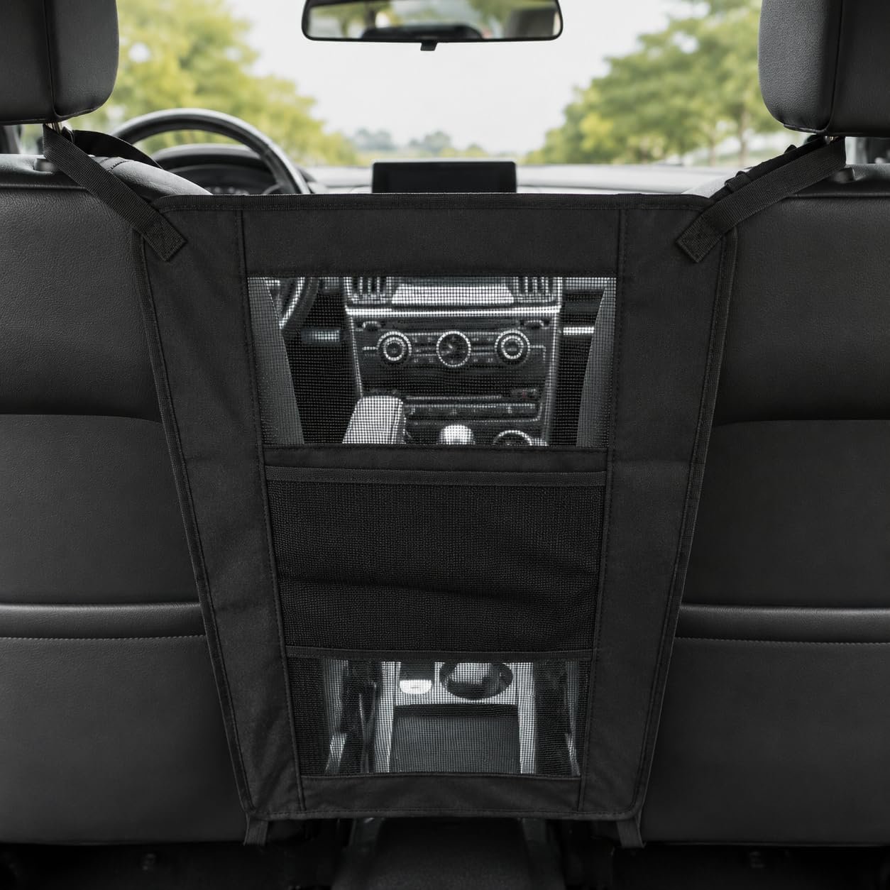 Dog Car Barrier for Backseat, Pet Safety Net with Storage Pockets, Prevents Dogs from Jumping to Front Seat, Easy Install, Fits Most Cars SUVs Trucks